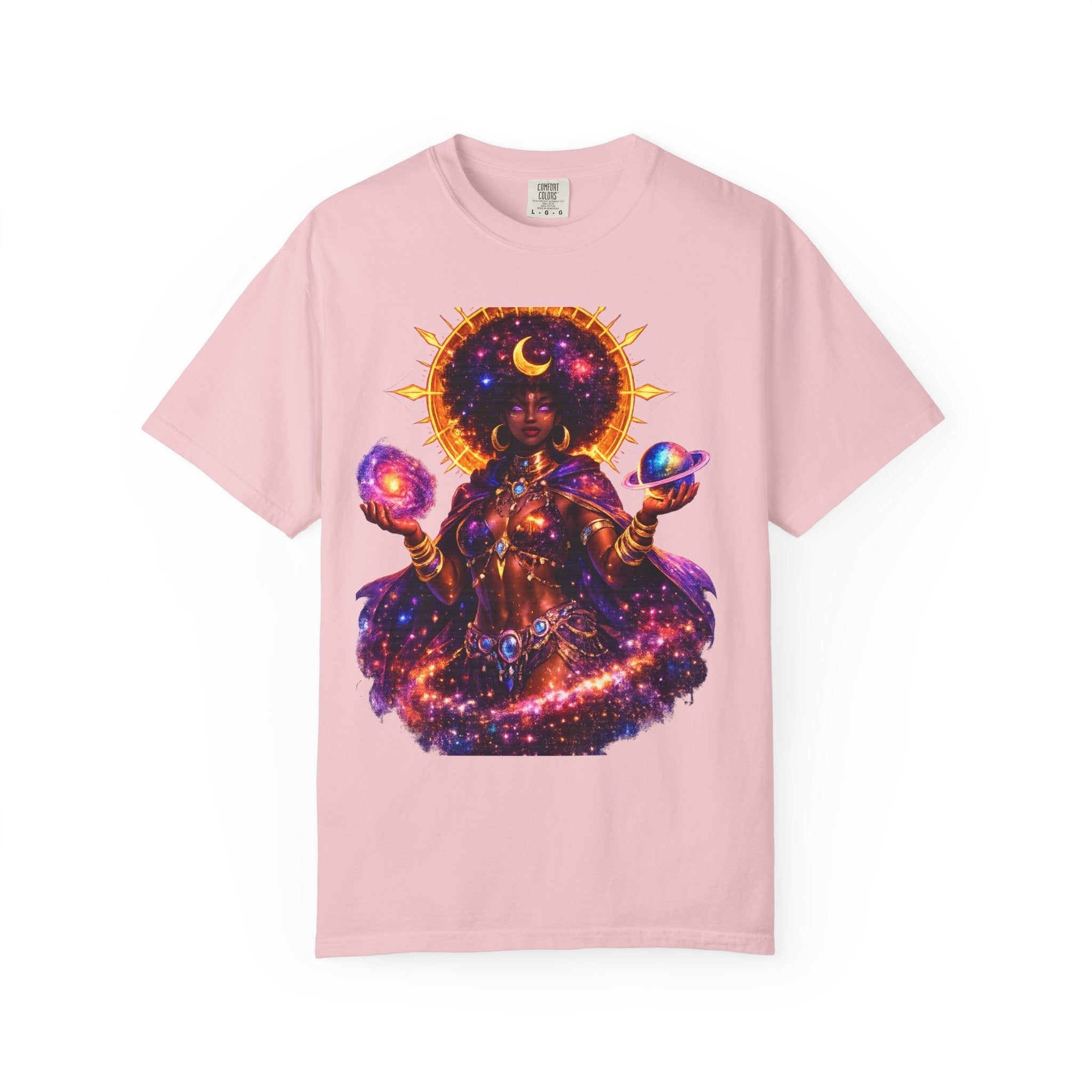 Cosmic Goddess T-Shirt — Afrocentric Moon & Planets Galaxy Tee Printify