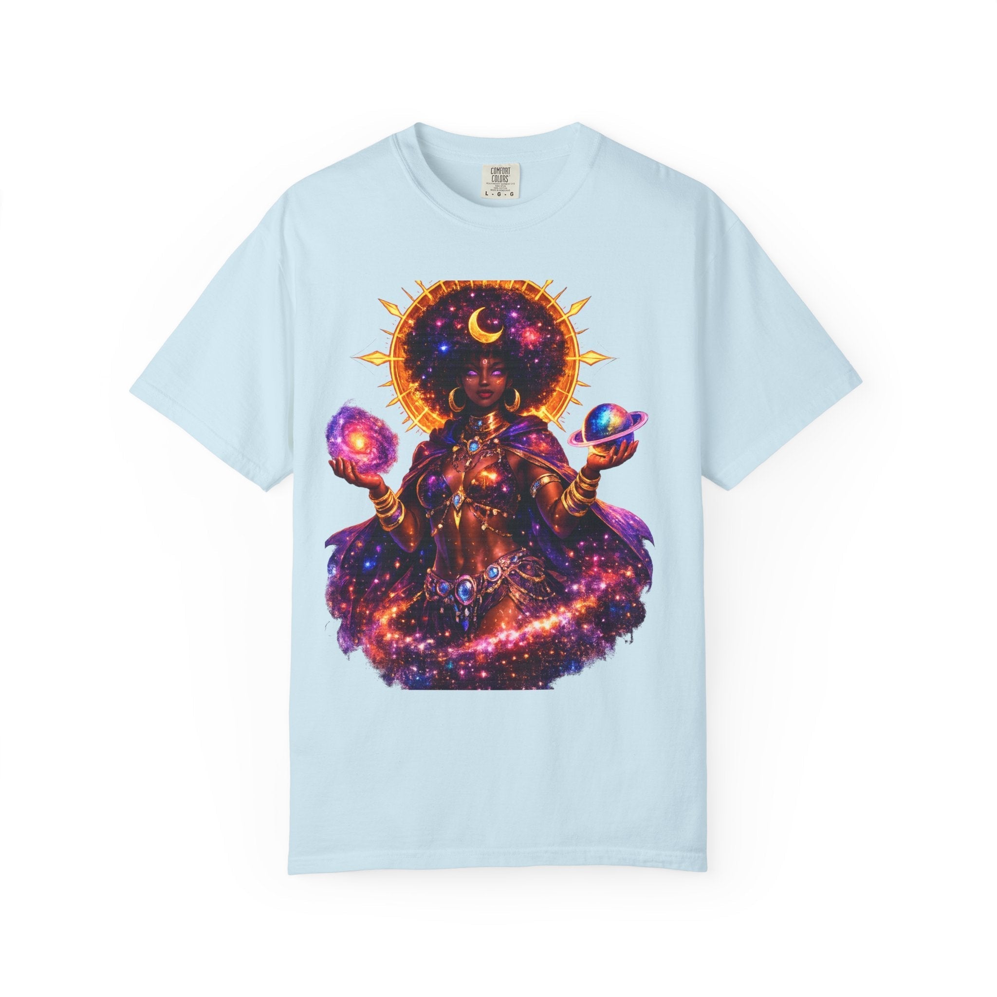 Cosmic Goddess T-Shirt — Afrocentric Moon & Planets Galaxy Tee Printify