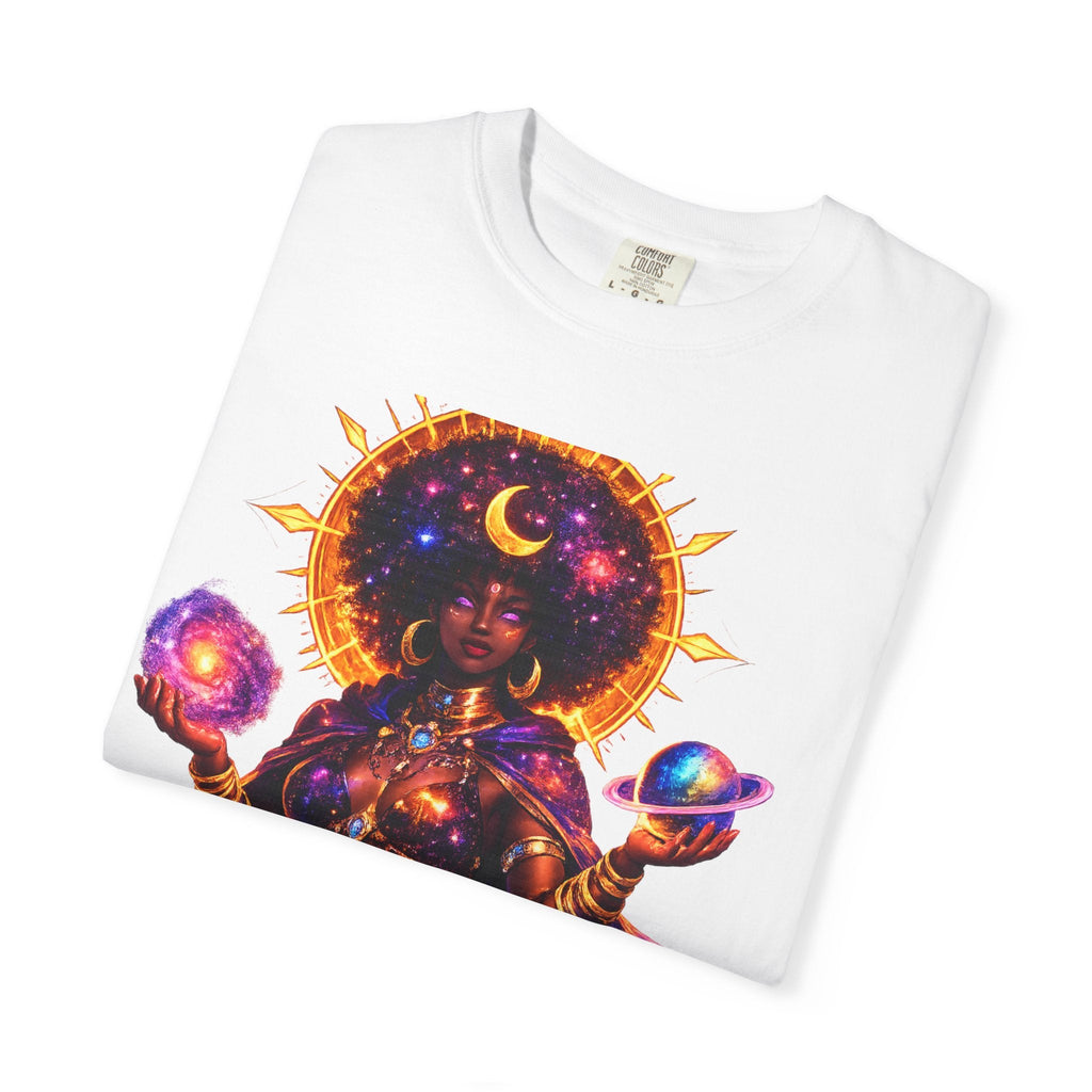 Cosmic Goddess T-Shirt — Afrocentric Moon & Planets Galaxy Tee Printify