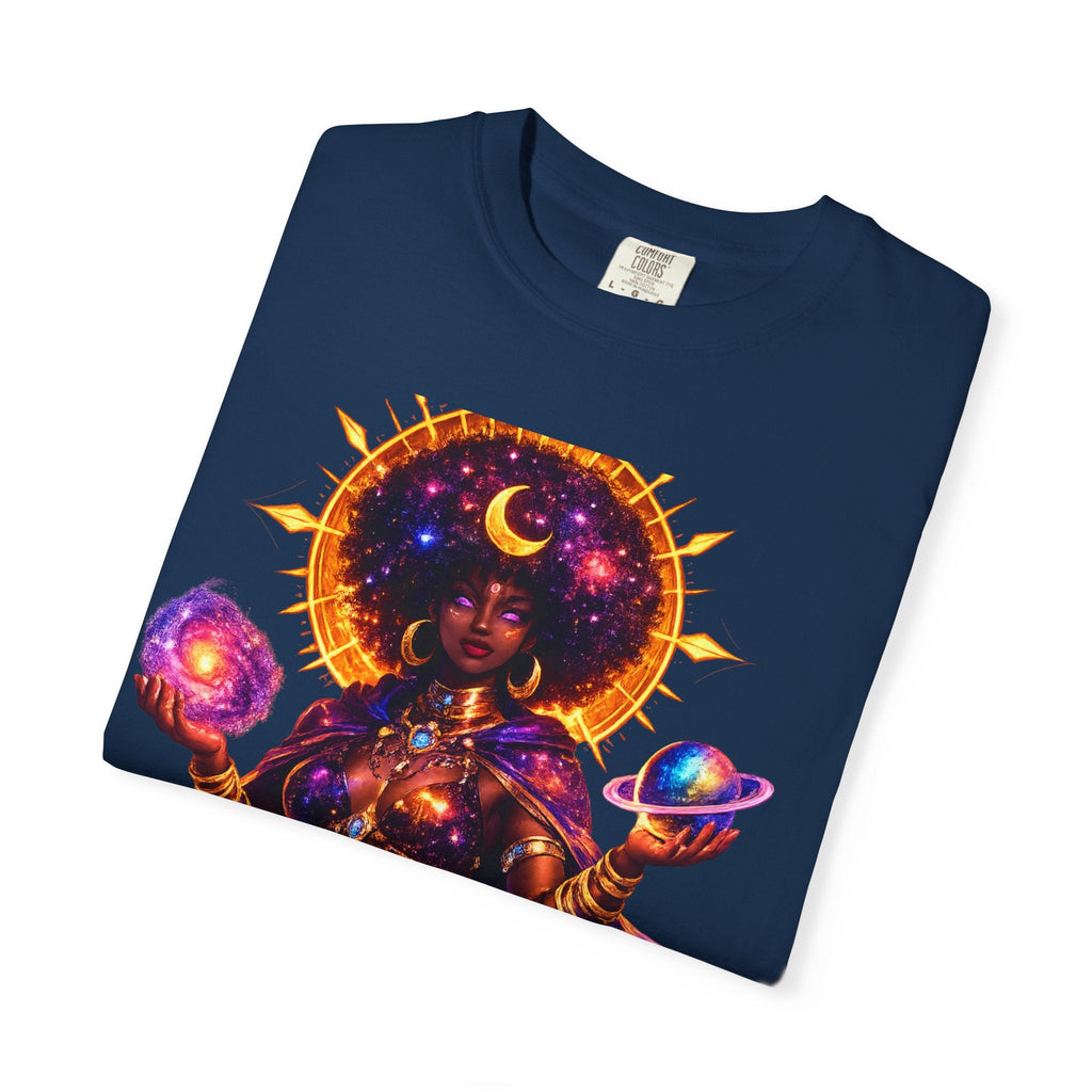 Cosmic Goddess T-Shirt — Afrocentric Moon & Planets Galaxy Tee Printify