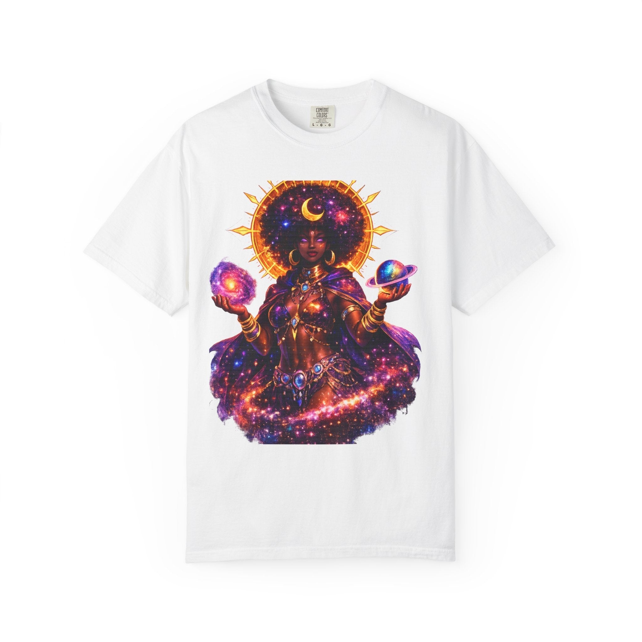 Cosmic Goddess T-Shirt — Afrocentric Moon & Planets Galaxy Tee Printify