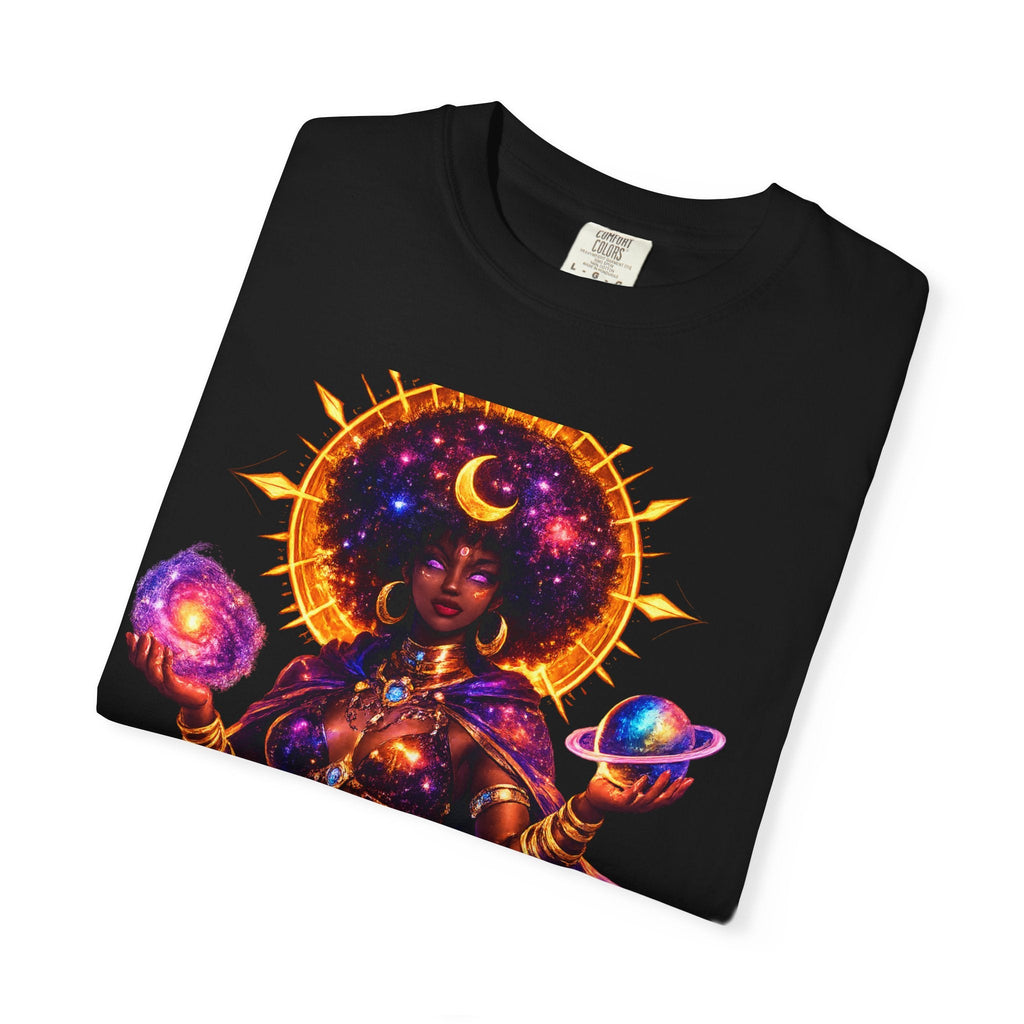 Cosmic Goddess T-Shirt — Afrocentric Moon & Planets Galaxy Tee Printify