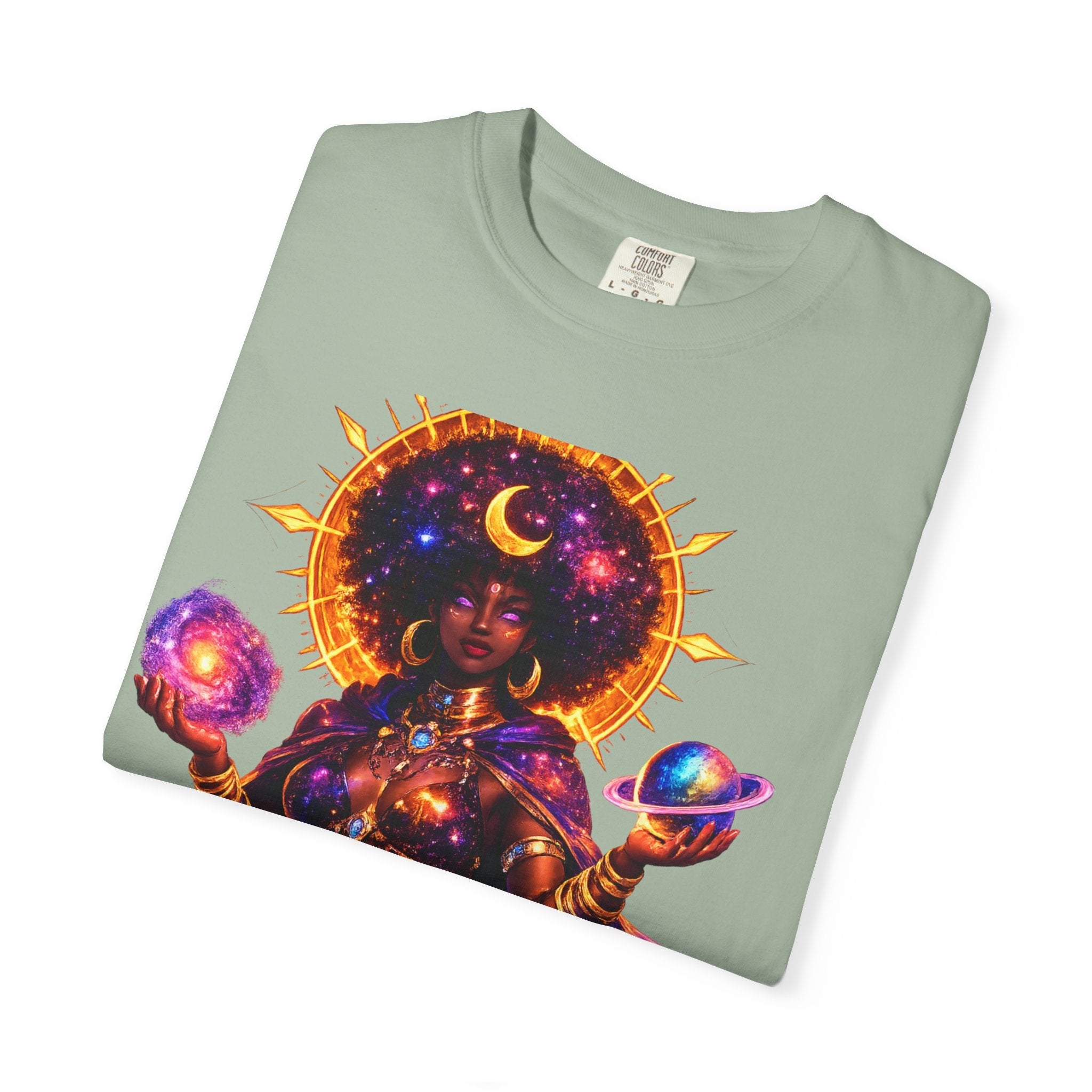 Cosmic Goddess T-Shirt — Afrocentric Moon & Planets Galaxy Tee Printify
