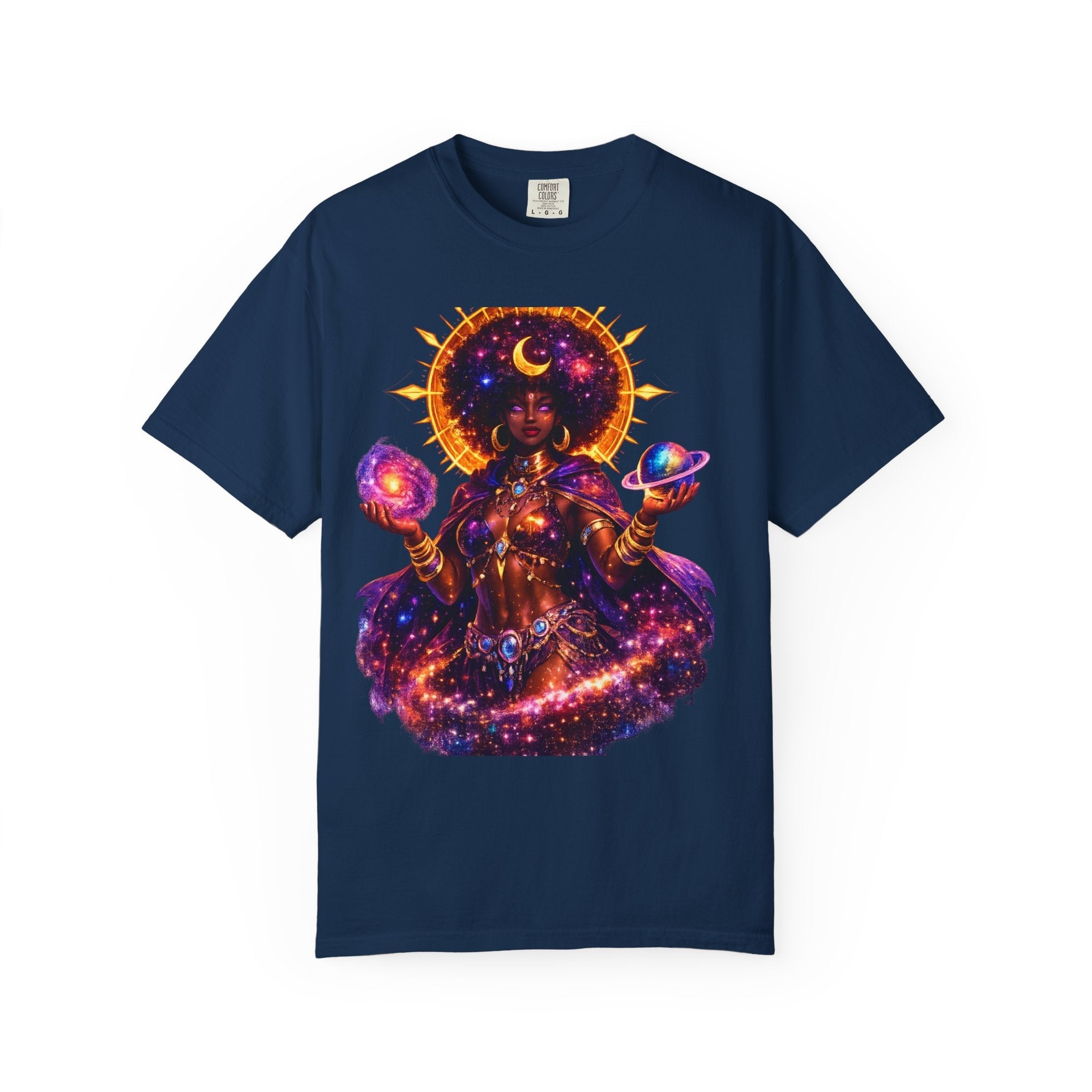Cosmic Goddess T-Shirt — Afrocentric Moon & Planets Galaxy Tee Printify