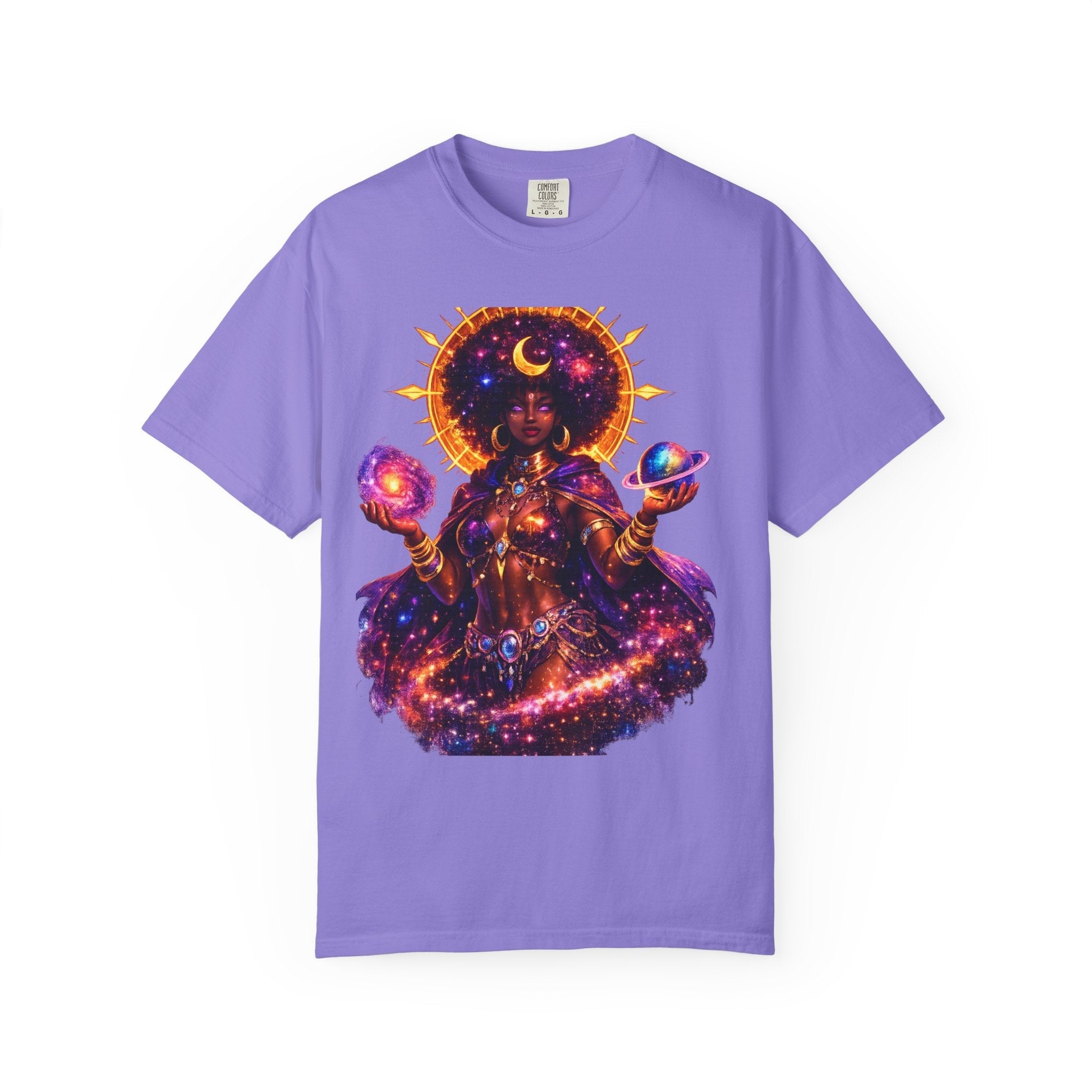 Cosmic Goddess T-Shirt — Afrocentric Moon & Planets Galaxy Tee Printify