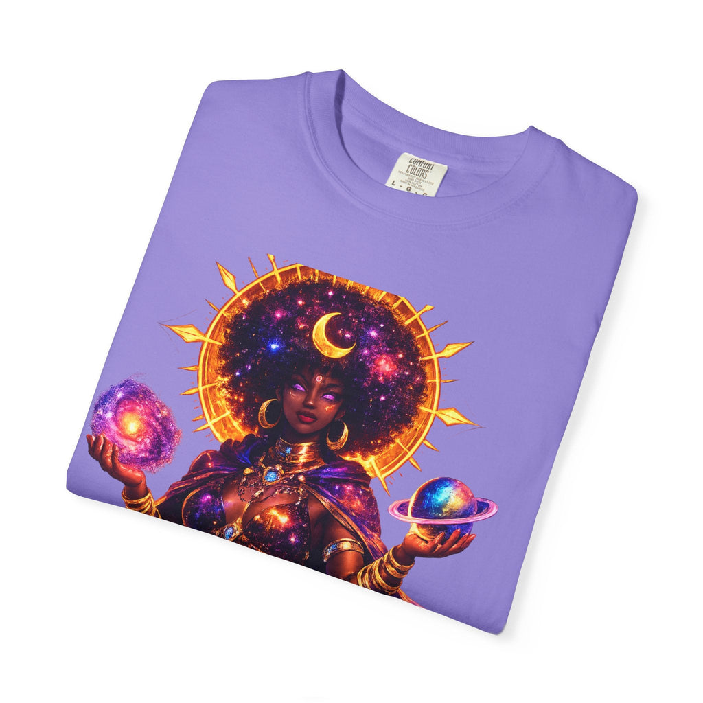 Cosmic Goddess T-Shirt — Afrocentric Moon & Planets Galaxy Tee Printify
