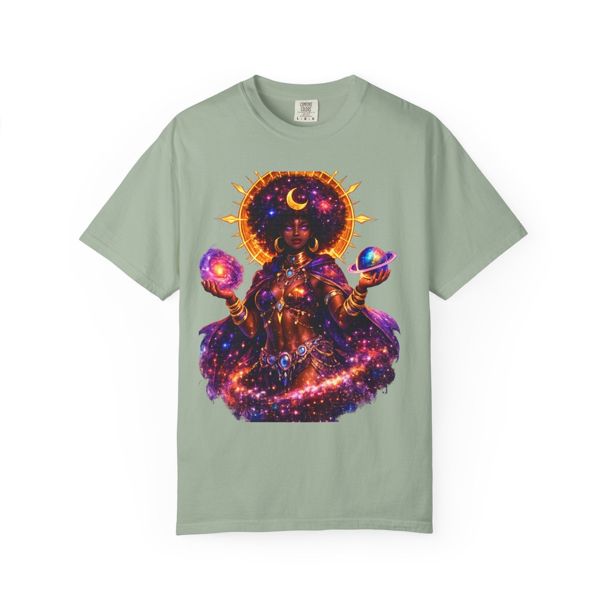 Cosmic Goddess T-Shirt — Afrocentric Moon & Planets Galaxy Tee Printify