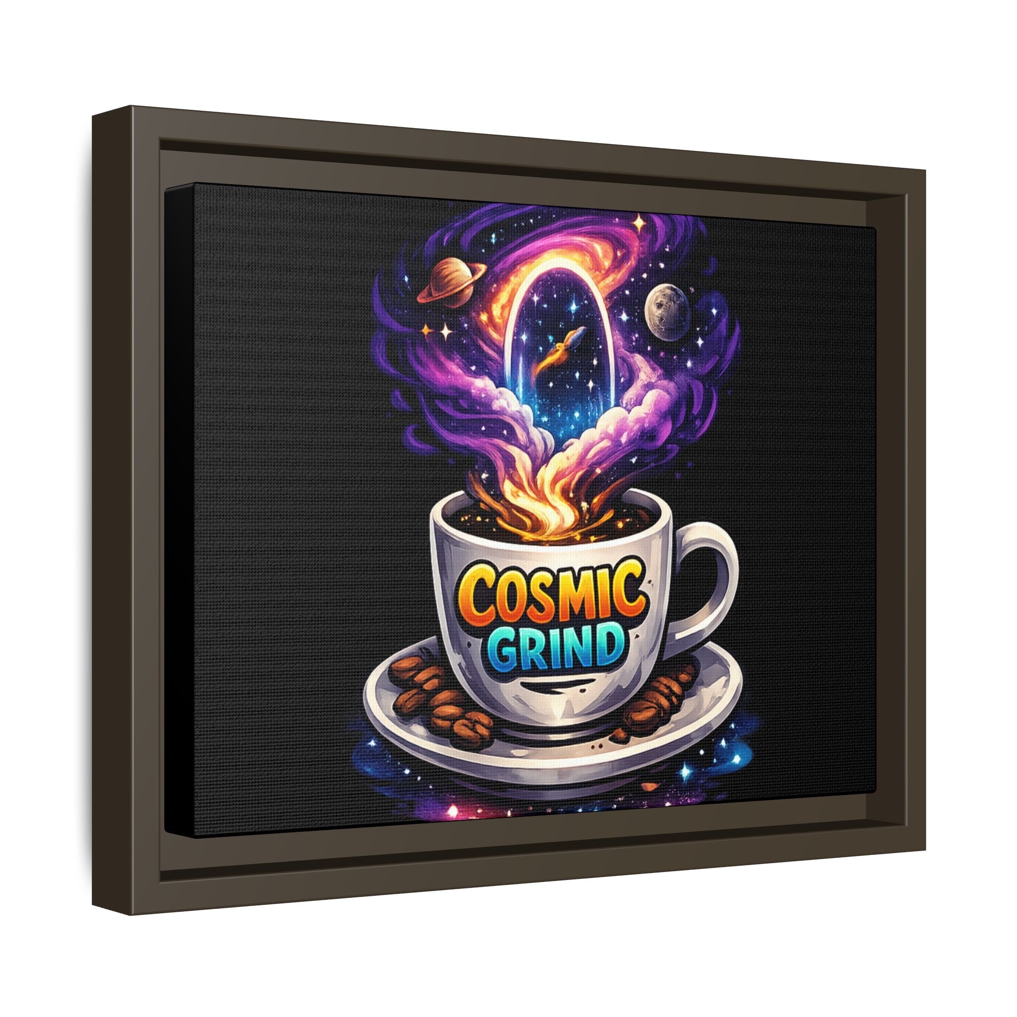 Cosmic Grind Coffee Canvas Art – Framed Space Coffee Wall Decor Printify