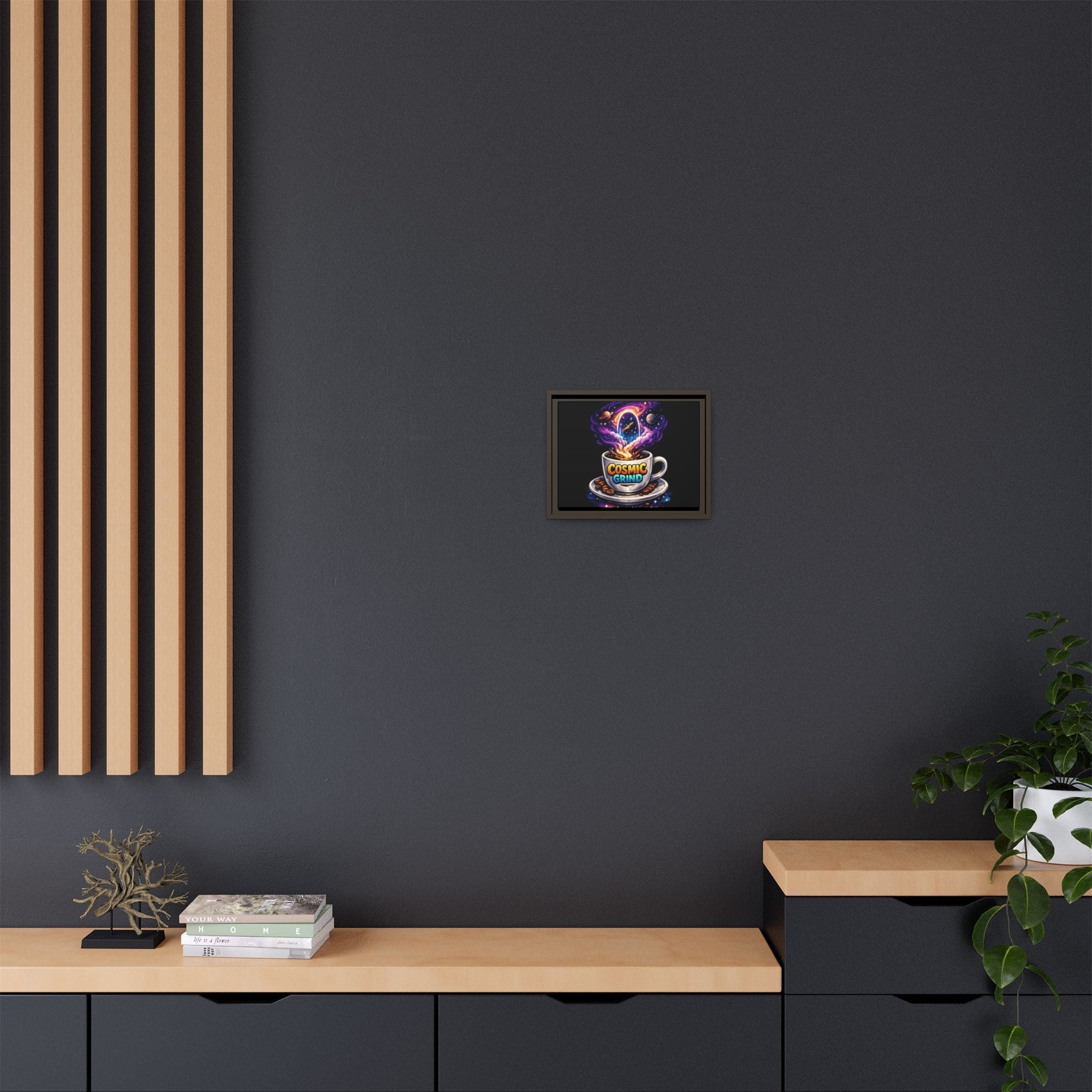 Cosmic Grind Coffee Canvas Art – Framed Space Coffee Wall Decor Printify