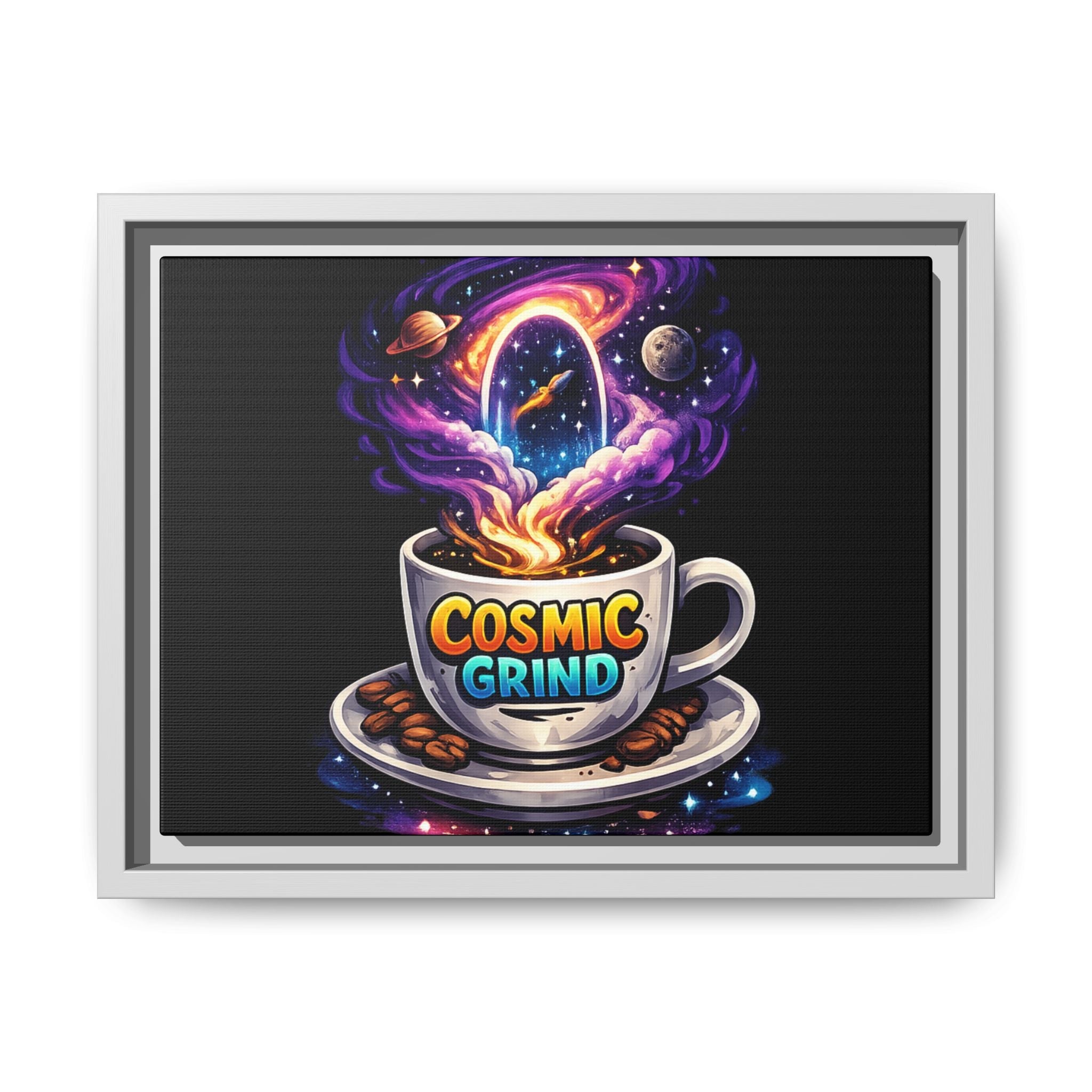 Cosmic Grind Coffee Canvas Art – Framed Space Coffee Wall Decor Printify
