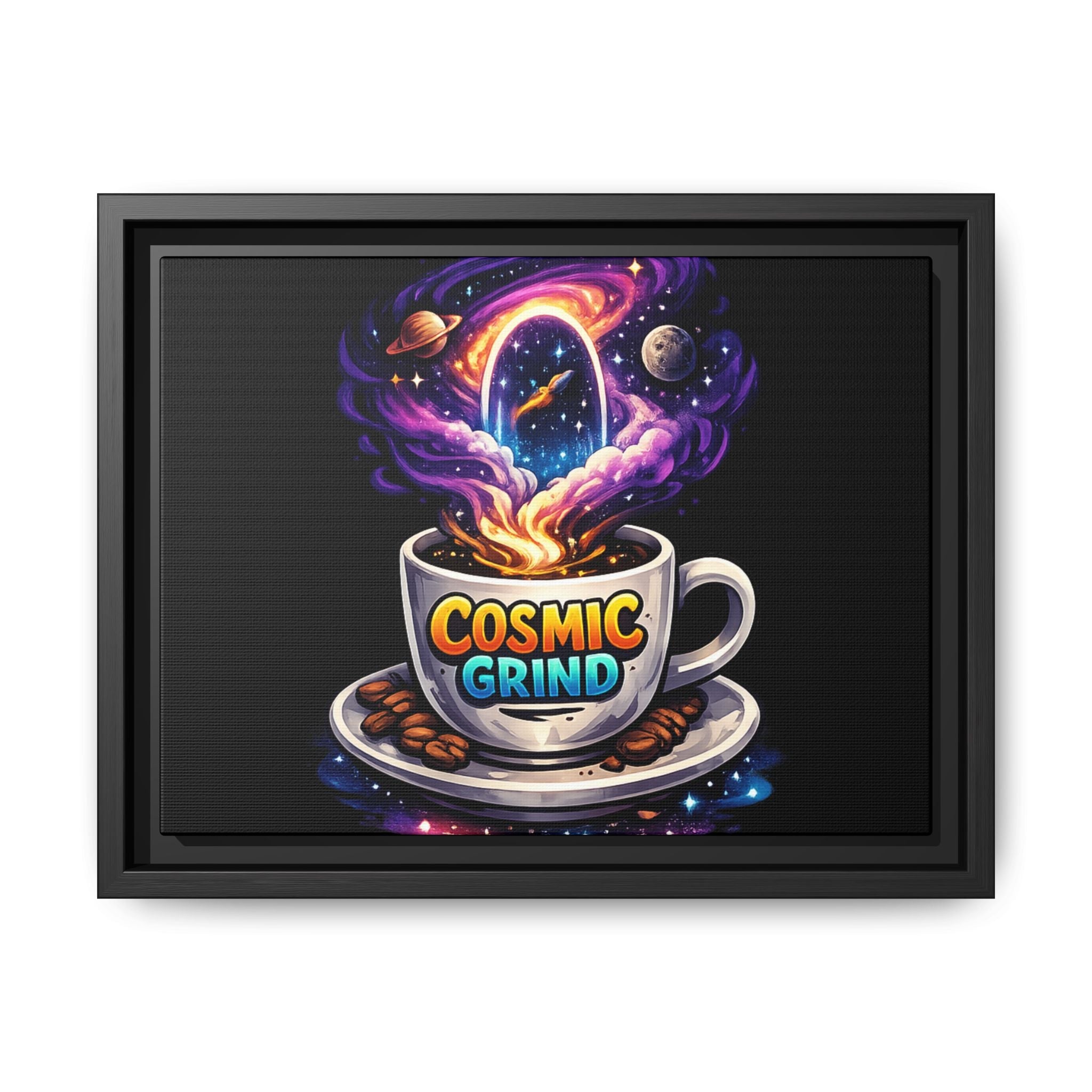 Cosmic Grind Coffee Canvas Art – Framed Space Coffee Wall Decor Printify