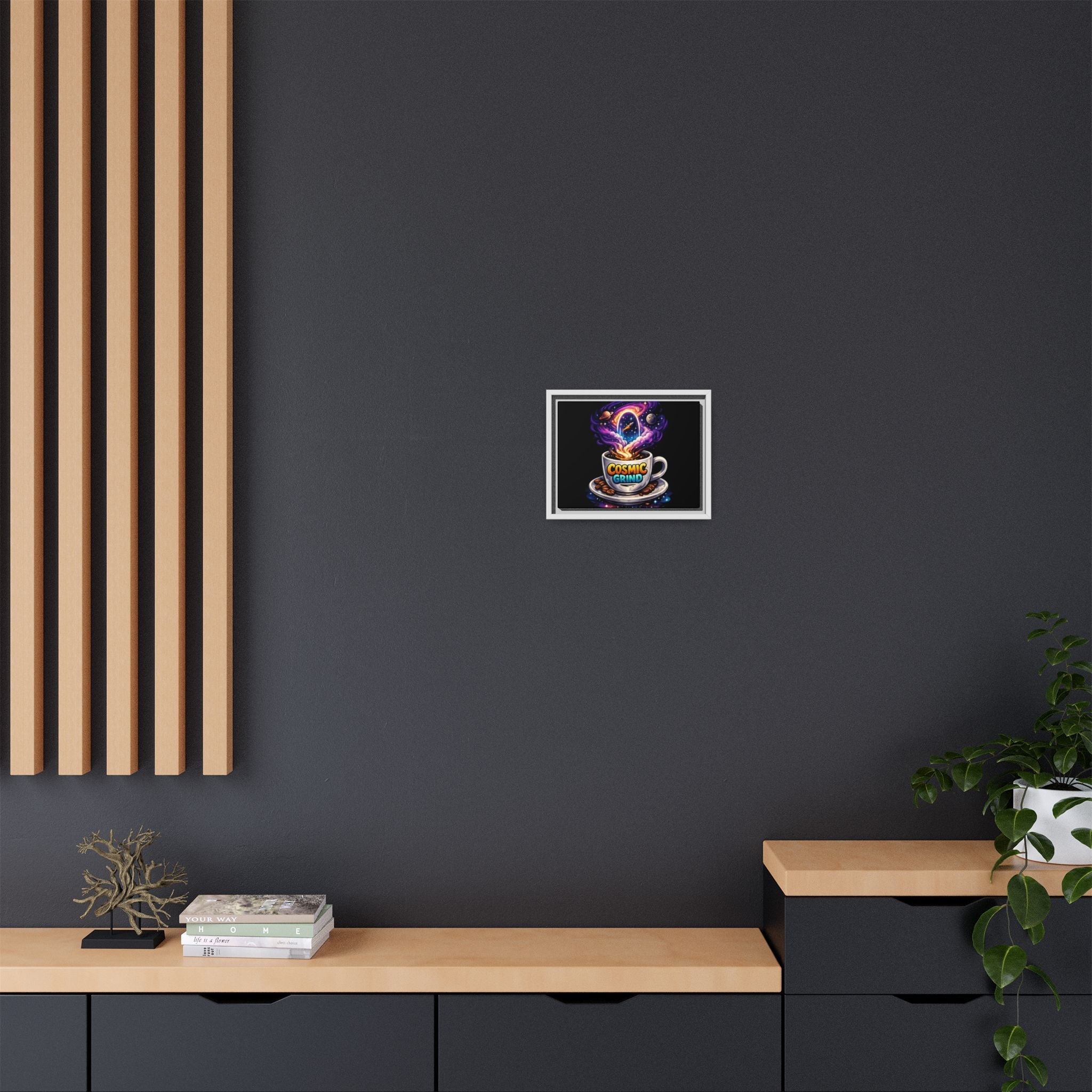 Cosmic Grind Coffee Canvas Art – Framed Space Coffee Wall Decor Printify