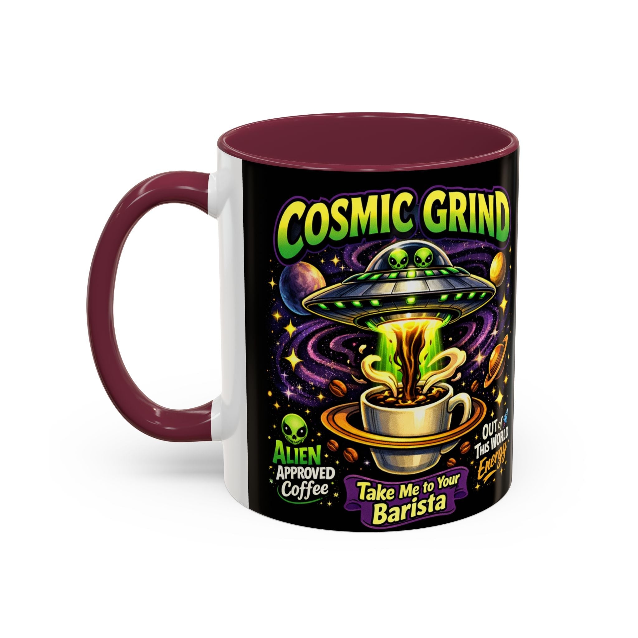 Cosmic Grind Coffee Mug — "Alien Approved" Colorful 11/15oz Ceramic Printify