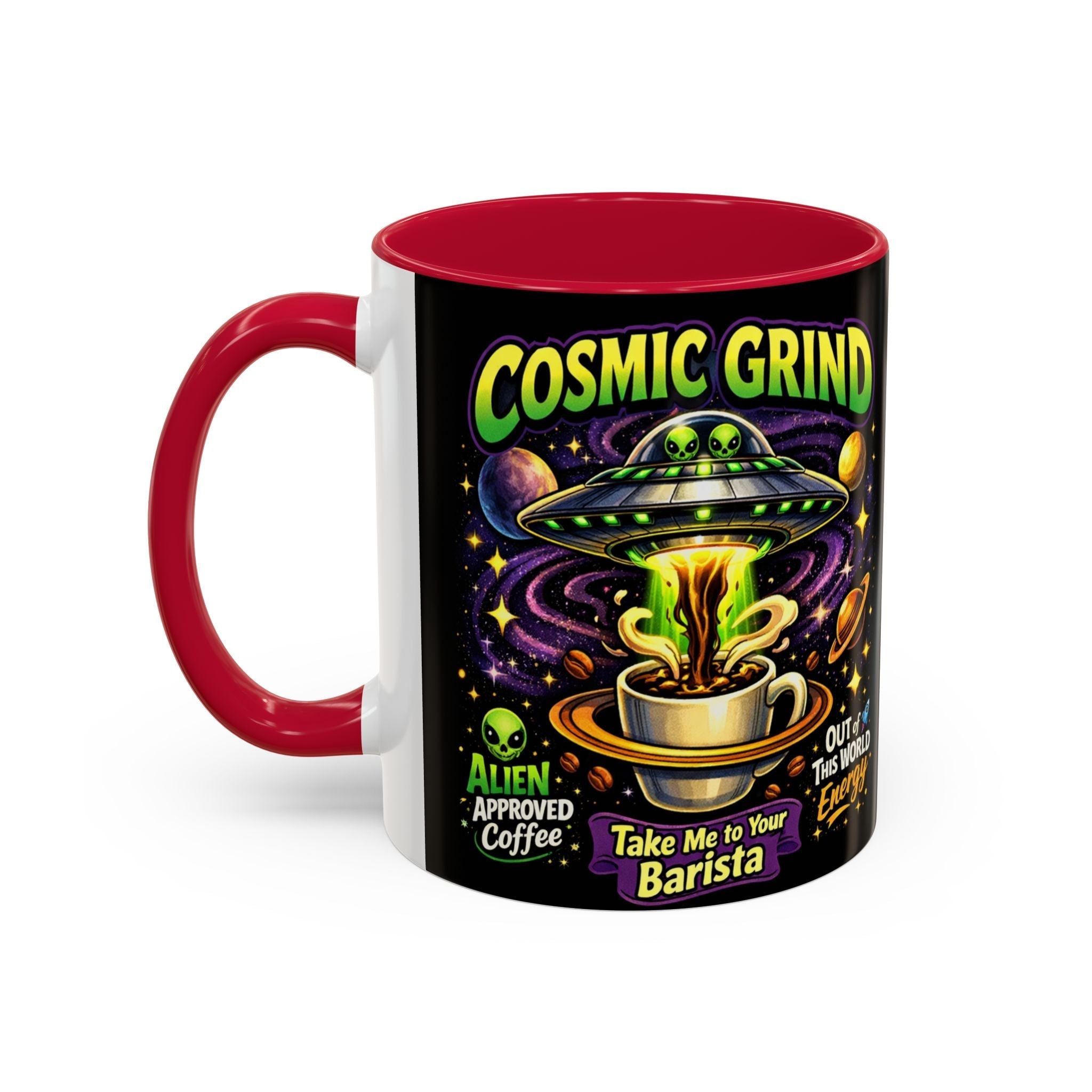 Cosmic Grind Coffee Mug — "Alien Approved" Colorful 11/15oz Ceramic Printify