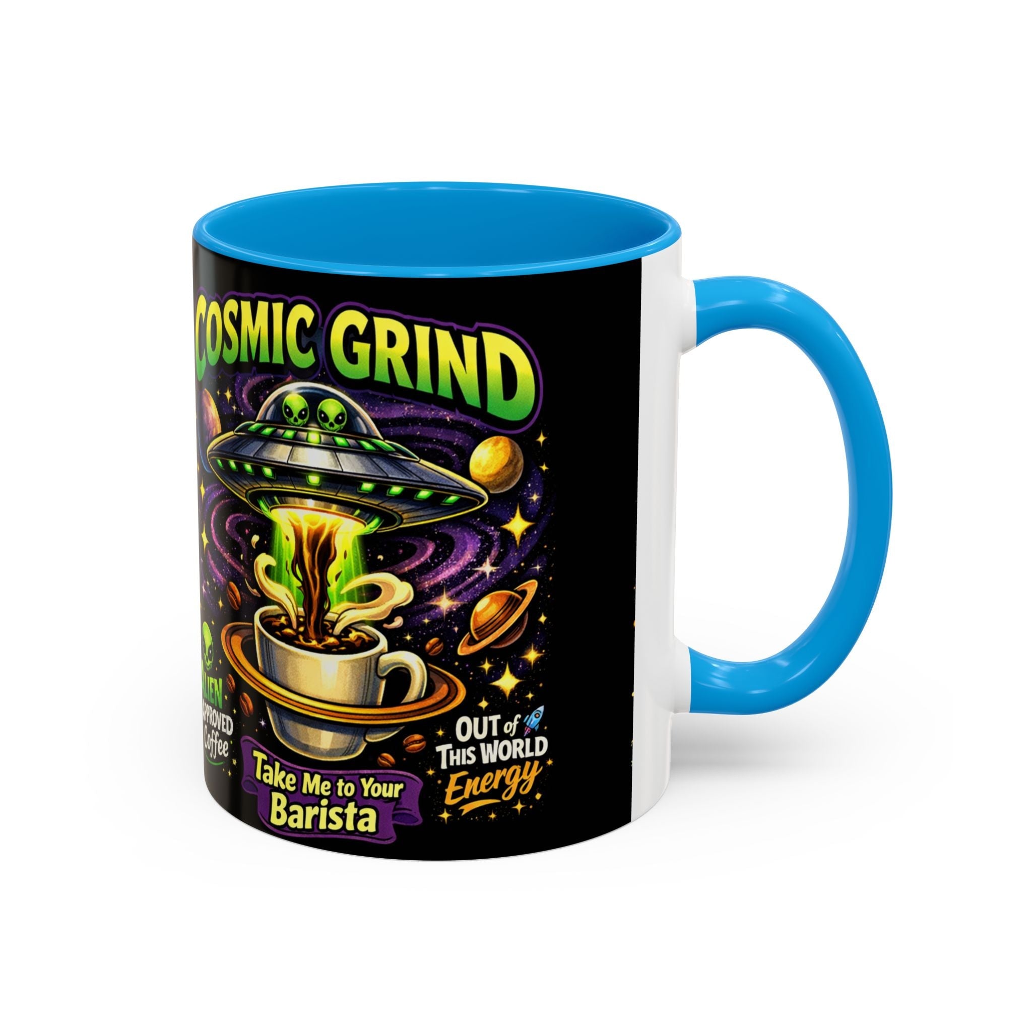 Cosmic Grind Coffee Mug — "Alien Approved" Colorful 11/15oz Ceramic Printify
