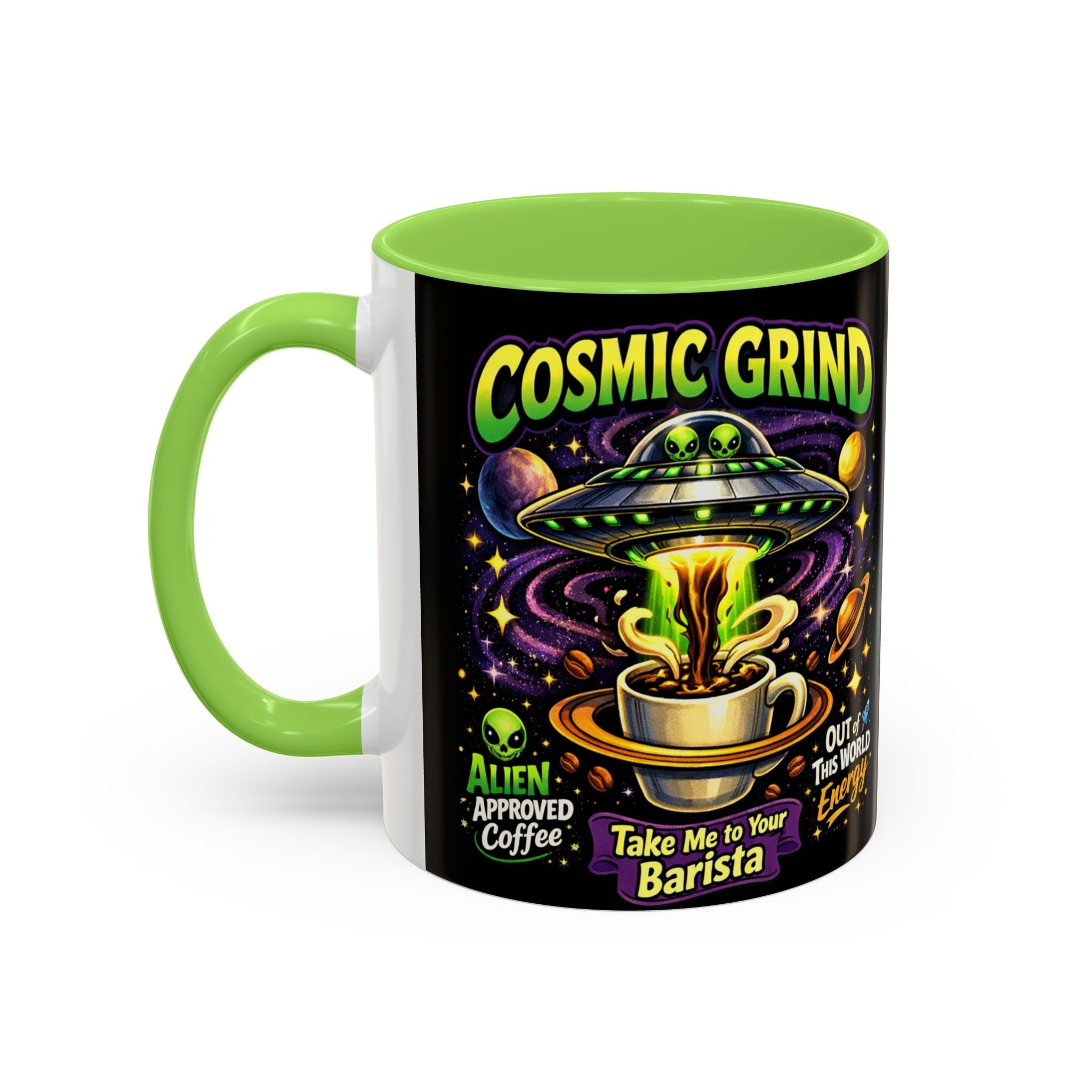 Cosmic Grind Coffee Mug — "Alien Approved" Colorful 11/15oz Ceramic Printify