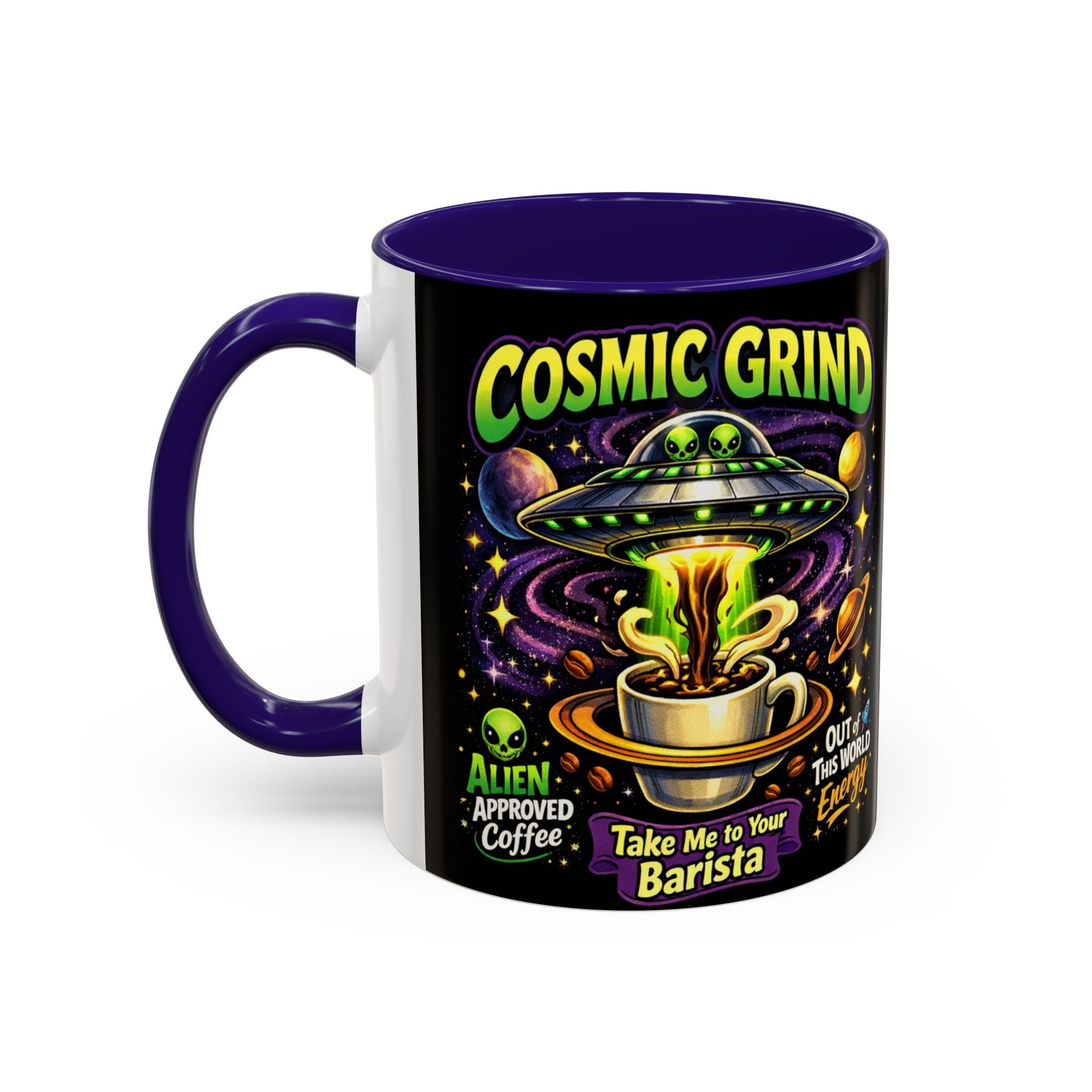 Cosmic Grind Coffee Mug — "Alien Approved" Colorful 11/15oz Ceramic Printify