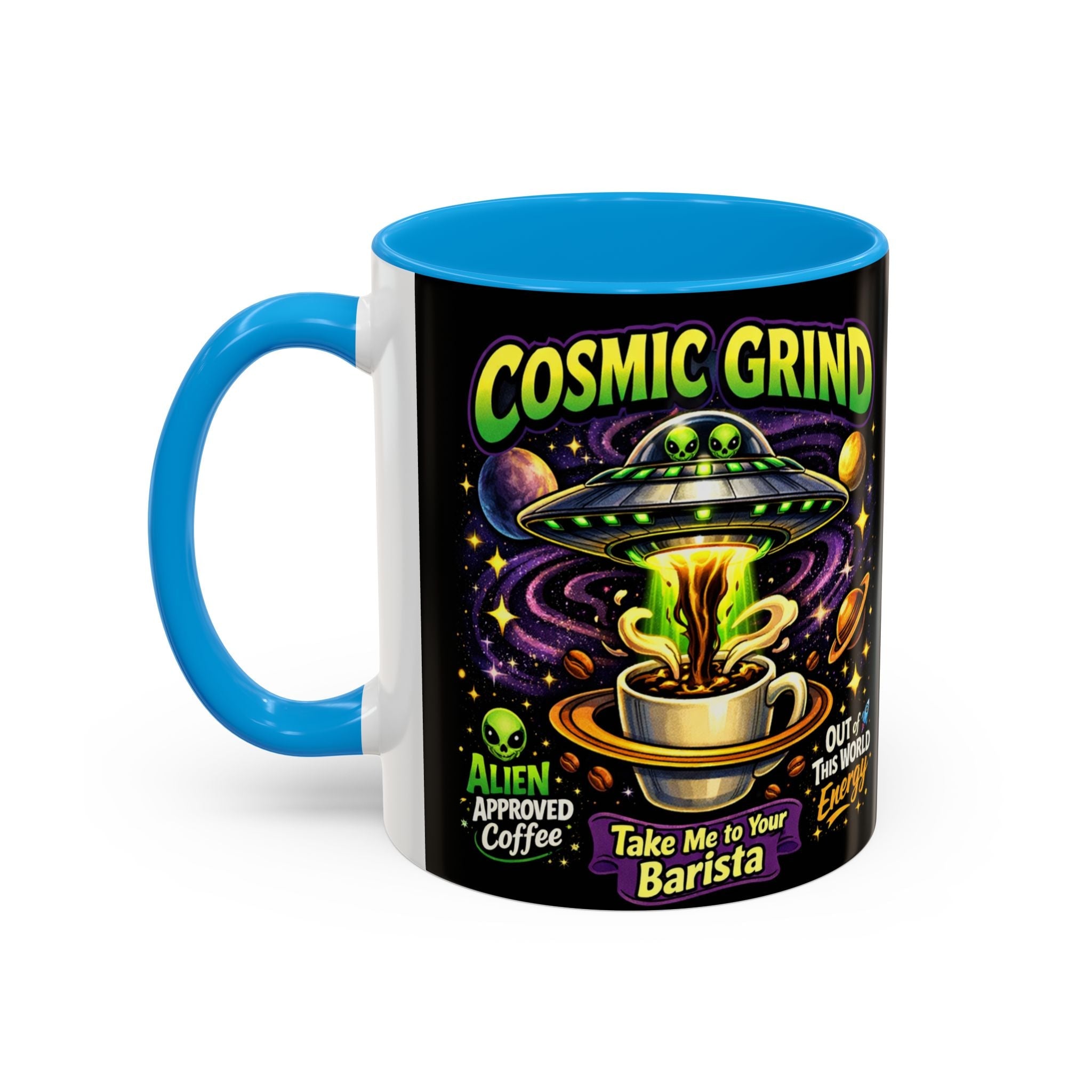 Cosmic Grind Coffee Mug — "Alien Approved" Colorful 11/15oz Ceramic Printify