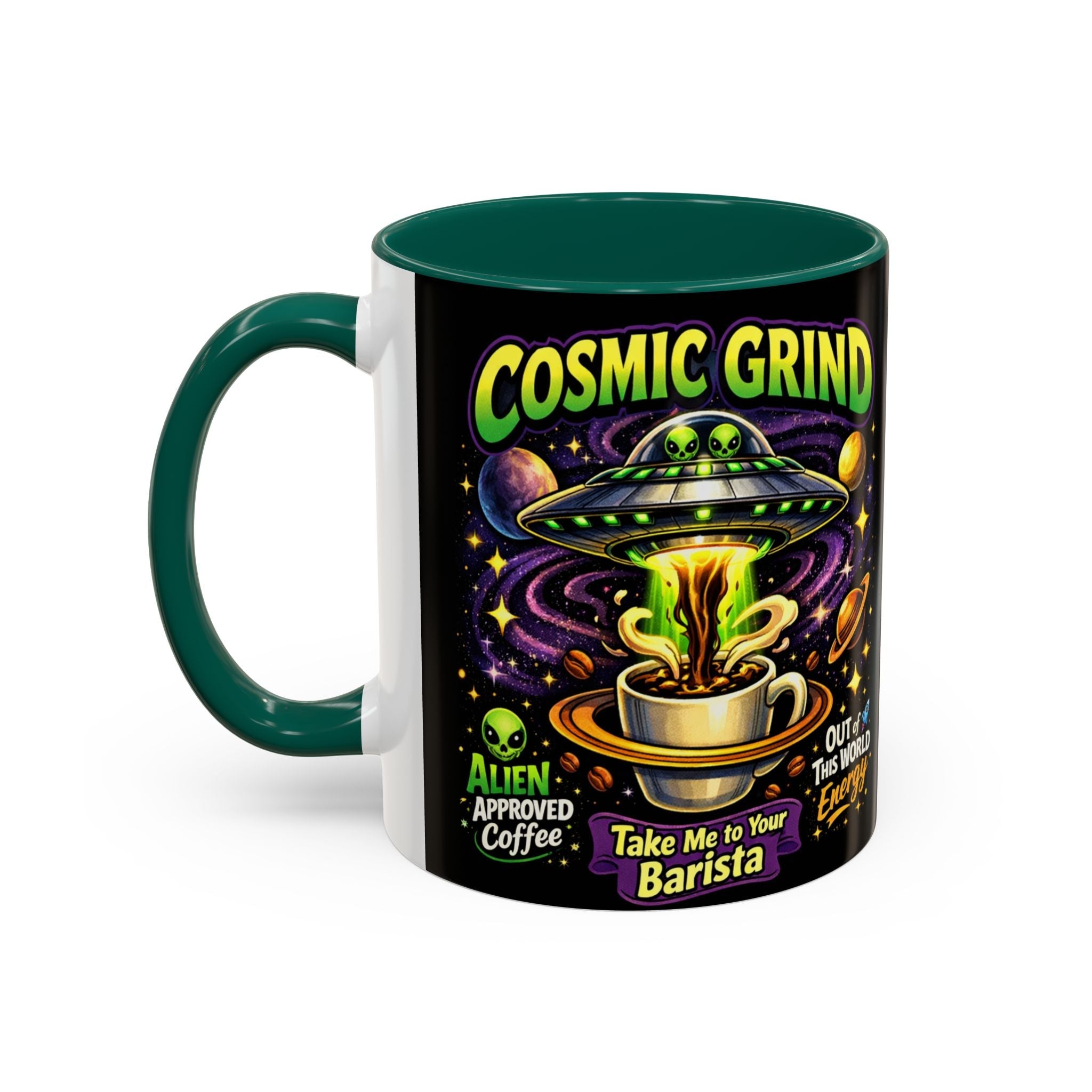 Cosmic Grind Coffee Mug — "Alien Approved" Colorful 11/15oz Ceramic Printify