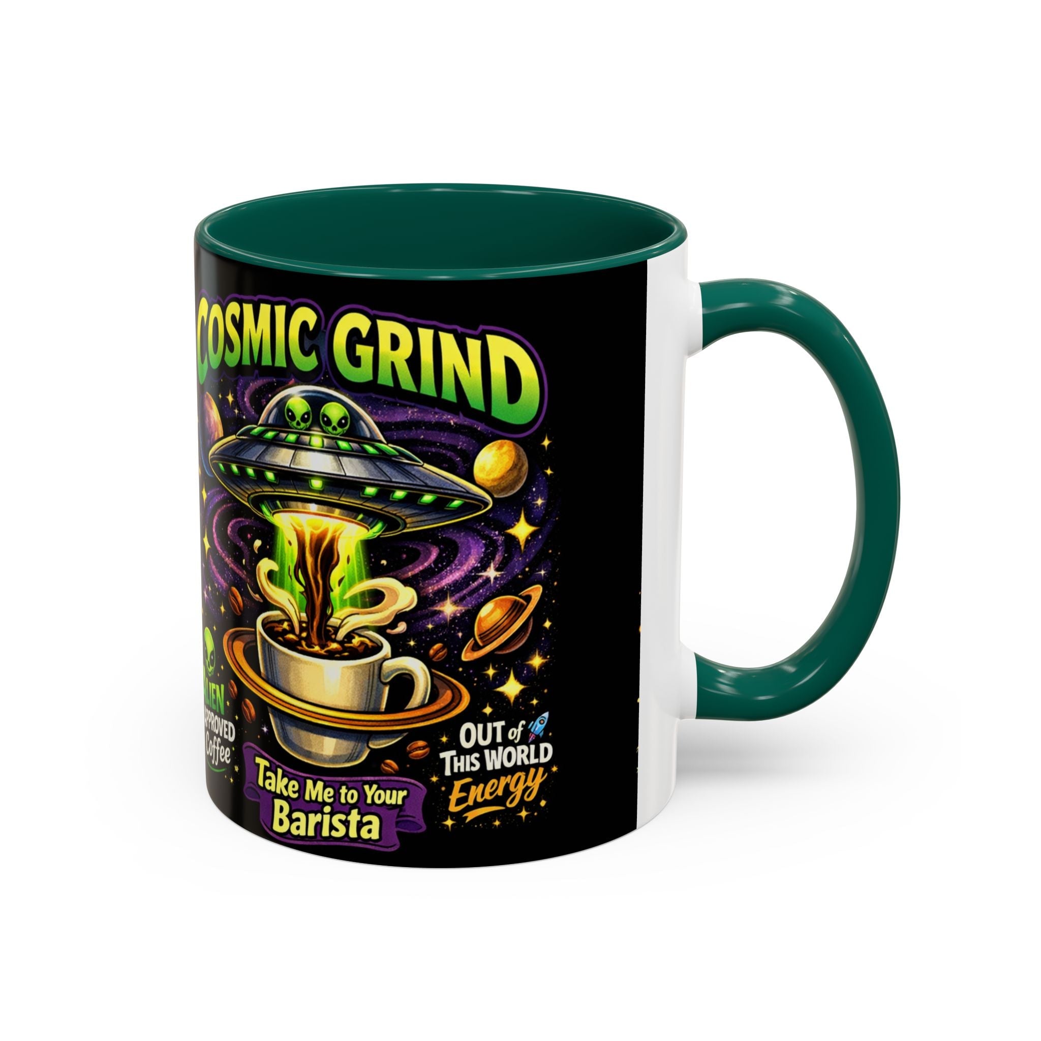 Cosmic Grind Coffee Mug — "Alien Approved" Colorful 11/15oz Ceramic Printify
