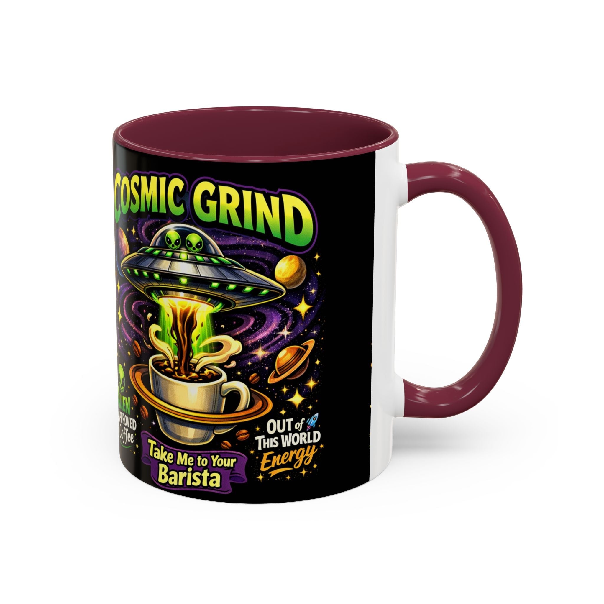 Cosmic Grind Coffee Mug — "Alien Approved" Colorful 11/15oz Ceramic Printify