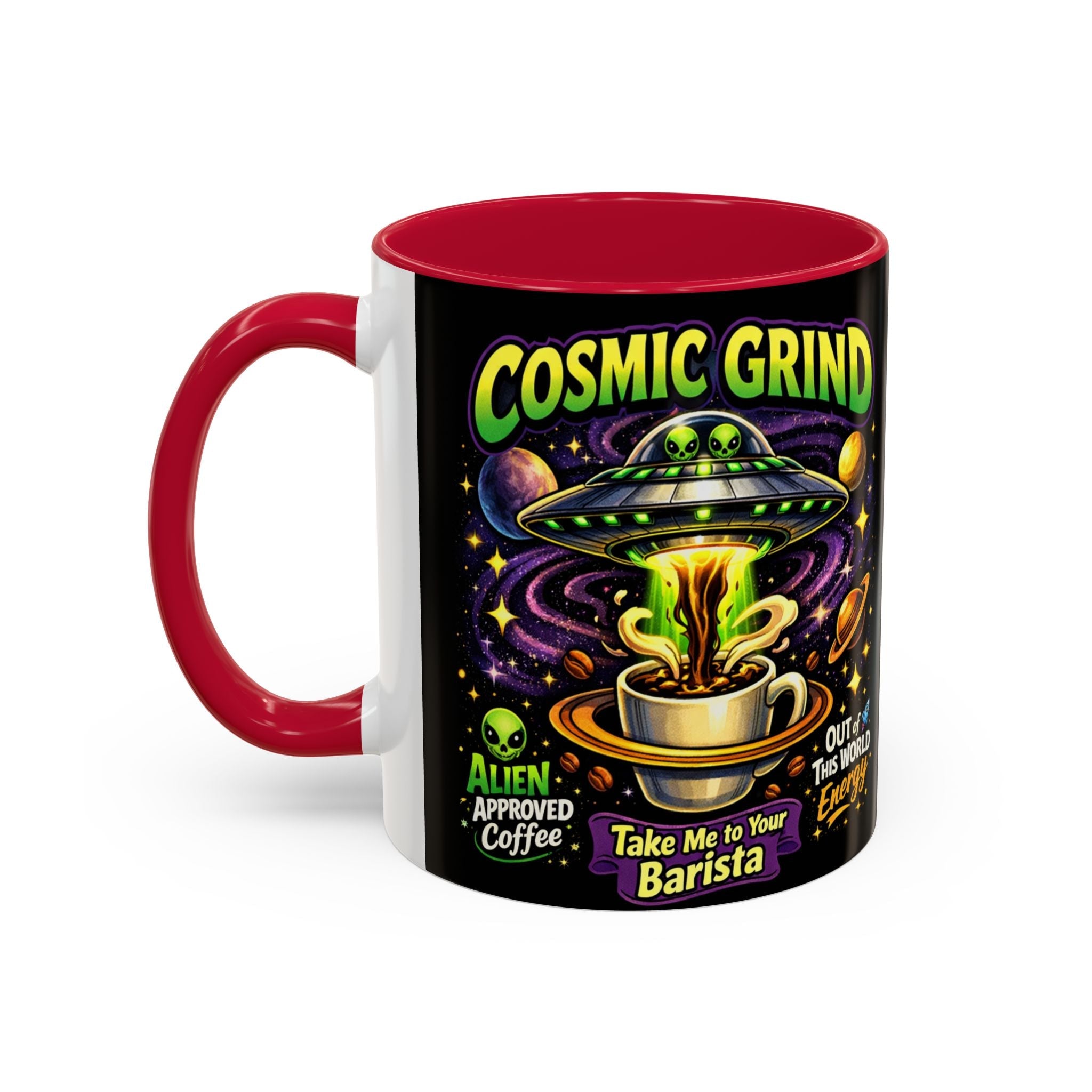 Cosmic Grind Coffee Mug — "Alien Approved" Colorful 11/15oz Ceramic Printify