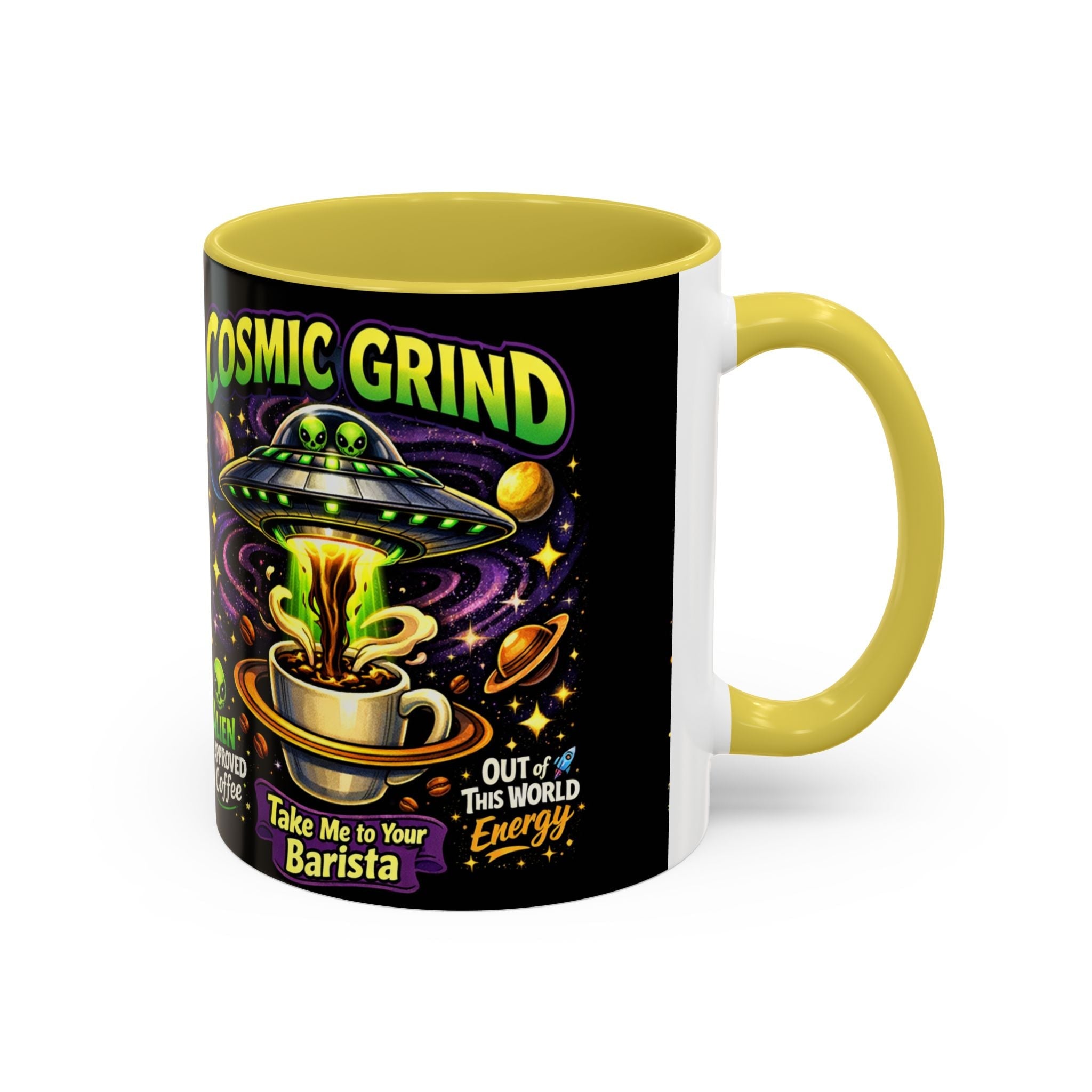 Cosmic Grind Coffee Mug — "Alien Approved" Colorful 11/15oz Ceramic Printify