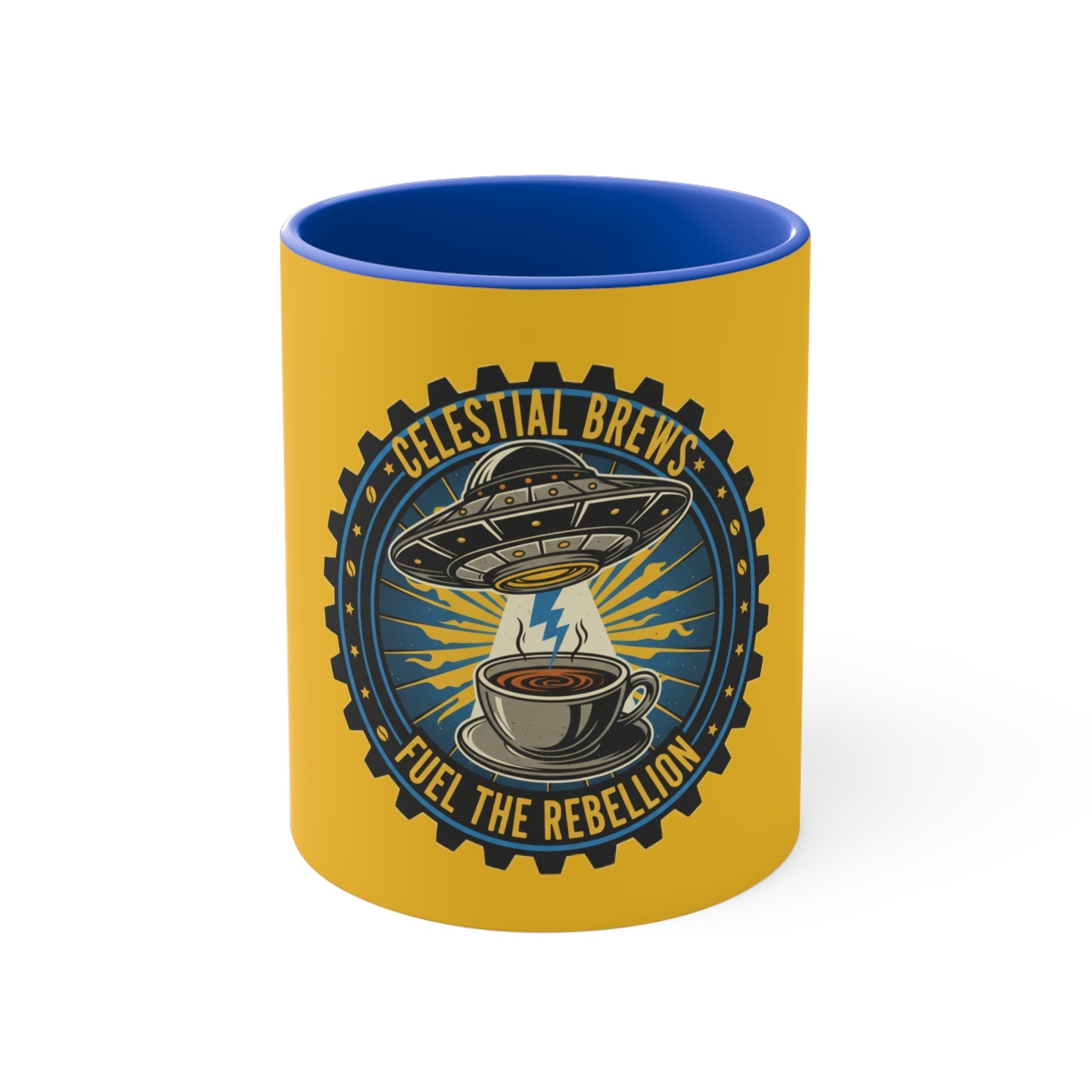 Cosmic Grind Coffee Mug — "Fuel the Rebellion" Retro Sci-Fi Accent Mug Printify