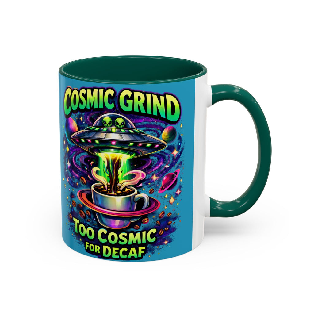 Cosmic Grind Coffee Mug — "Too Cosmic for Decaf" Colorful 11oz/15oz Printify