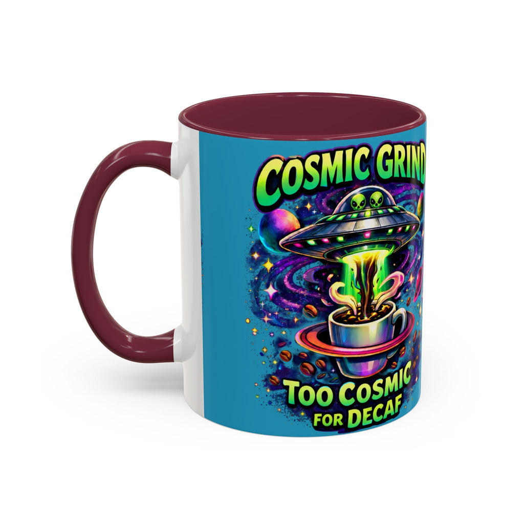 Cosmic Grind Coffee Mug — "Too Cosmic for Decaf" Colorful 11oz/15oz Printify