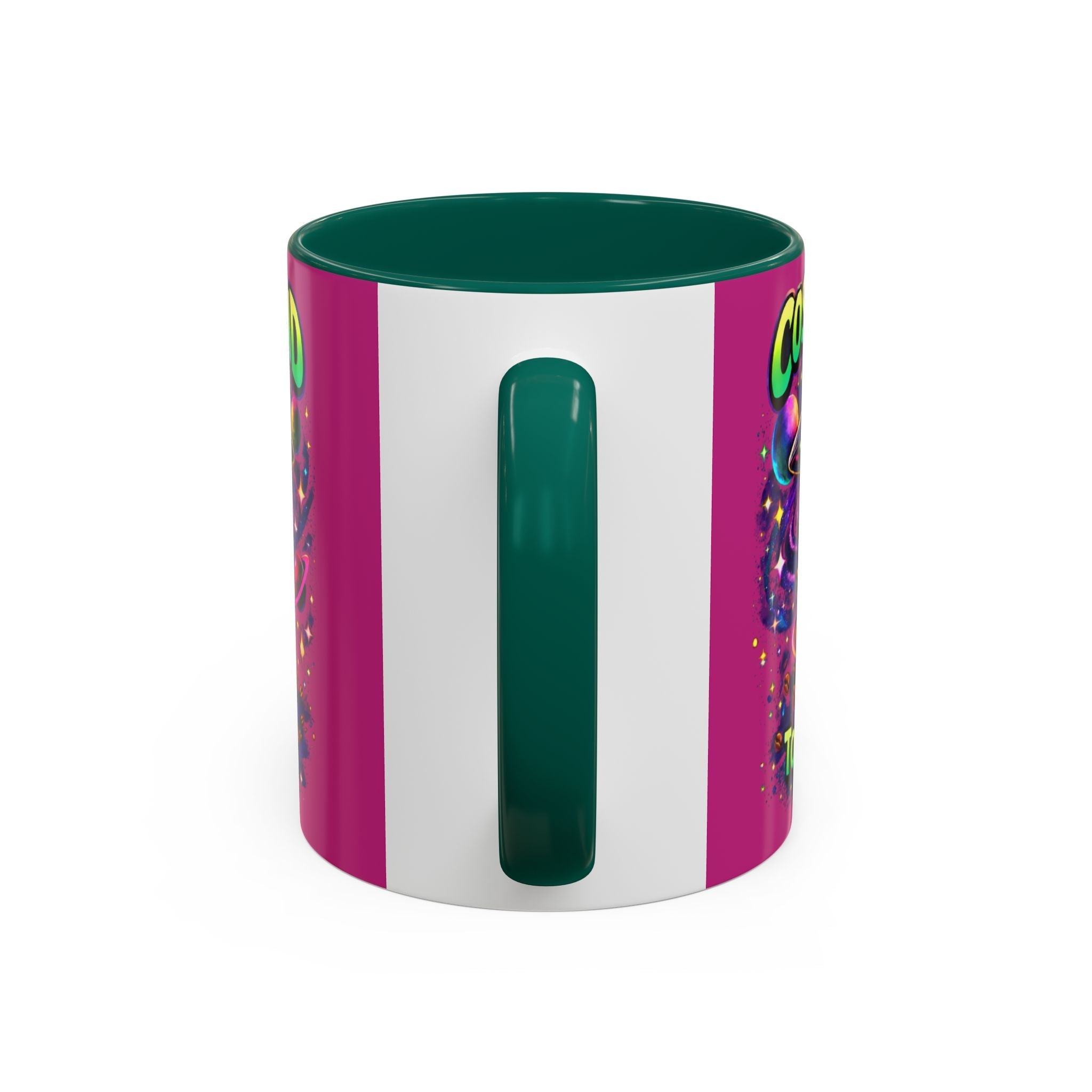 Cosmic Grind Coffee Mug — "Too Cosmic for Decaf" Colorful 11oz/15oz Ceramic Printify