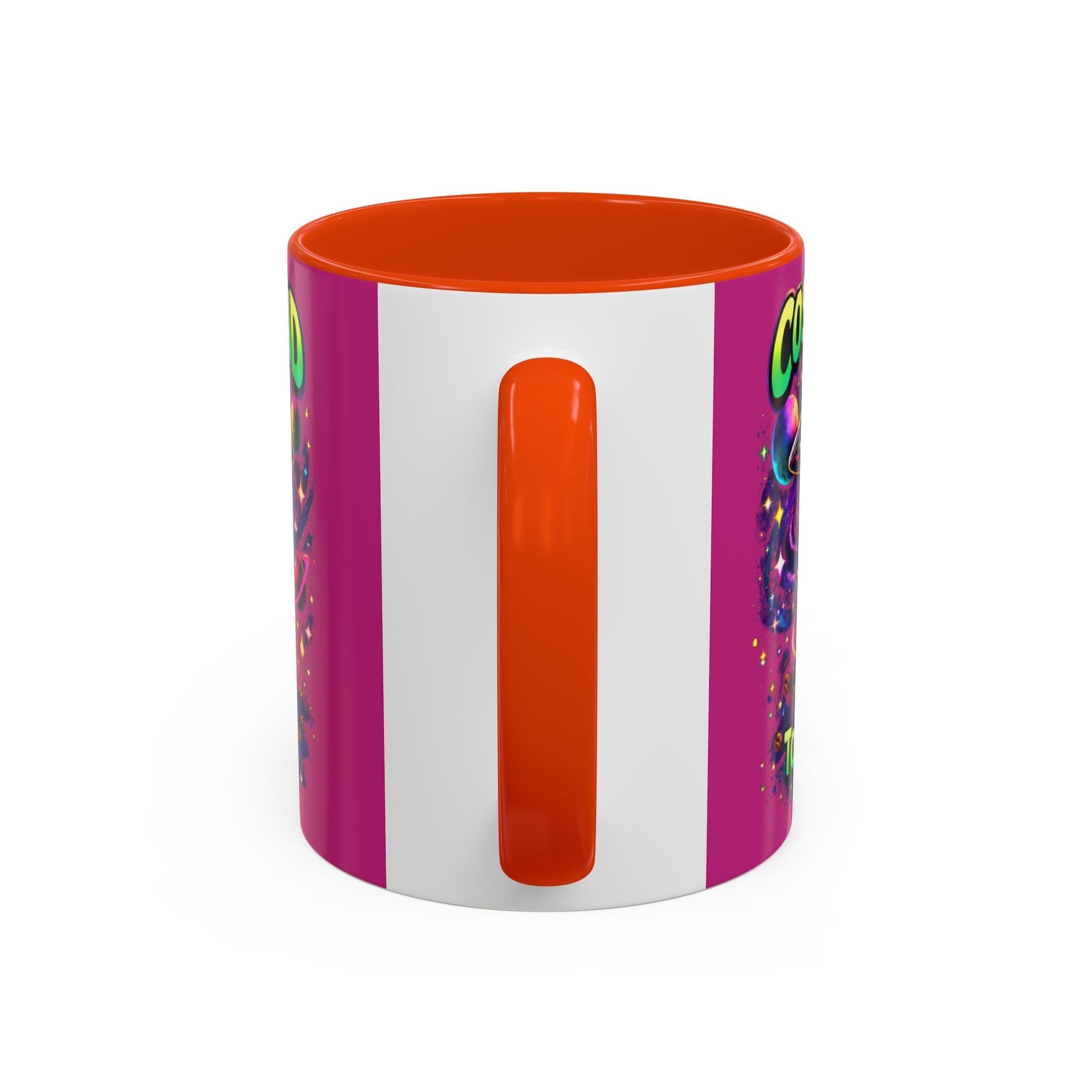 Cosmic Grind Coffee Mug — "Too Cosmic for Decaf" Colorful 11oz/15oz Ceramic Printify