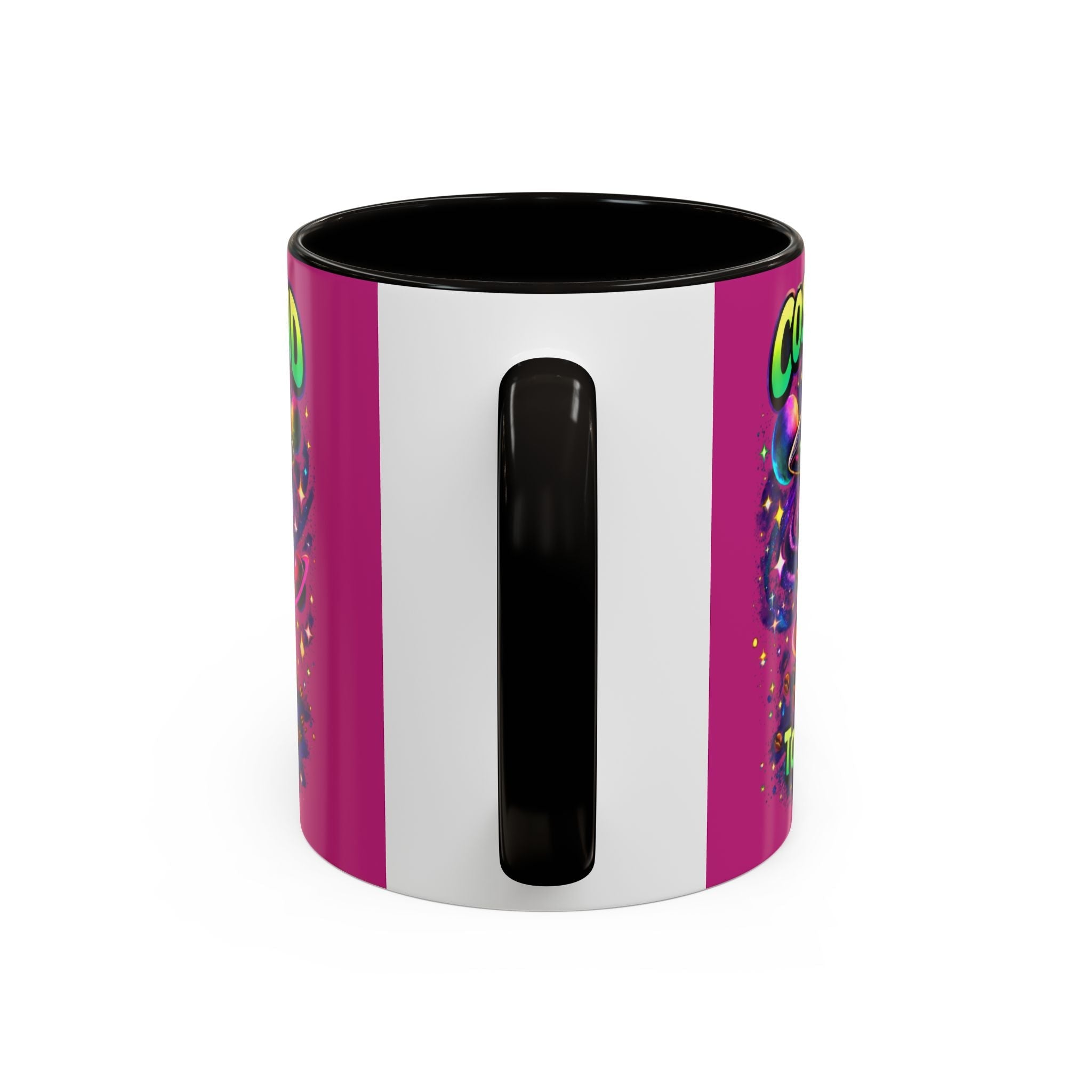 Cosmic Grind Coffee Mug — "Too Cosmic for Decaf" Colorful 11oz/15oz Ceramic Printify