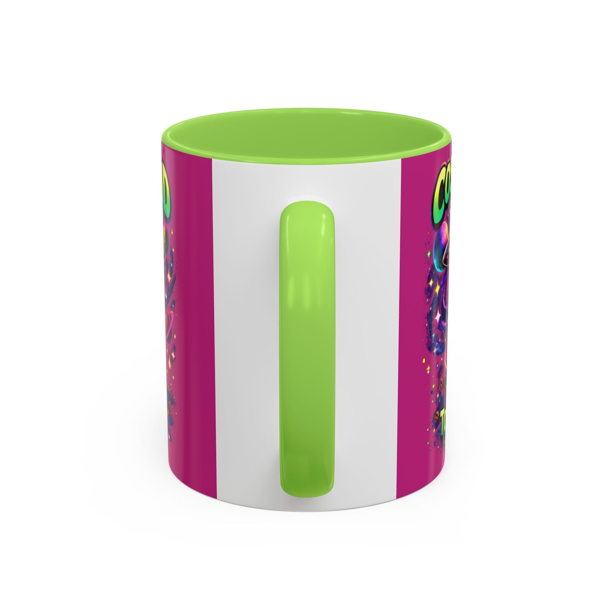 Cosmic Grind Coffee Mug — "Too Cosmic for Decaf" Colorful 11oz/15oz Ceramic Printify