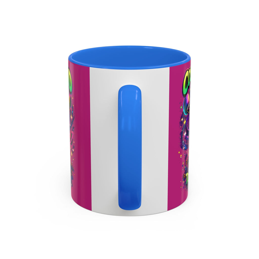 Cosmic Grind Coffee Mug — "Too Cosmic for Decaf" Colorful 11oz/15oz Ceramic Printify
