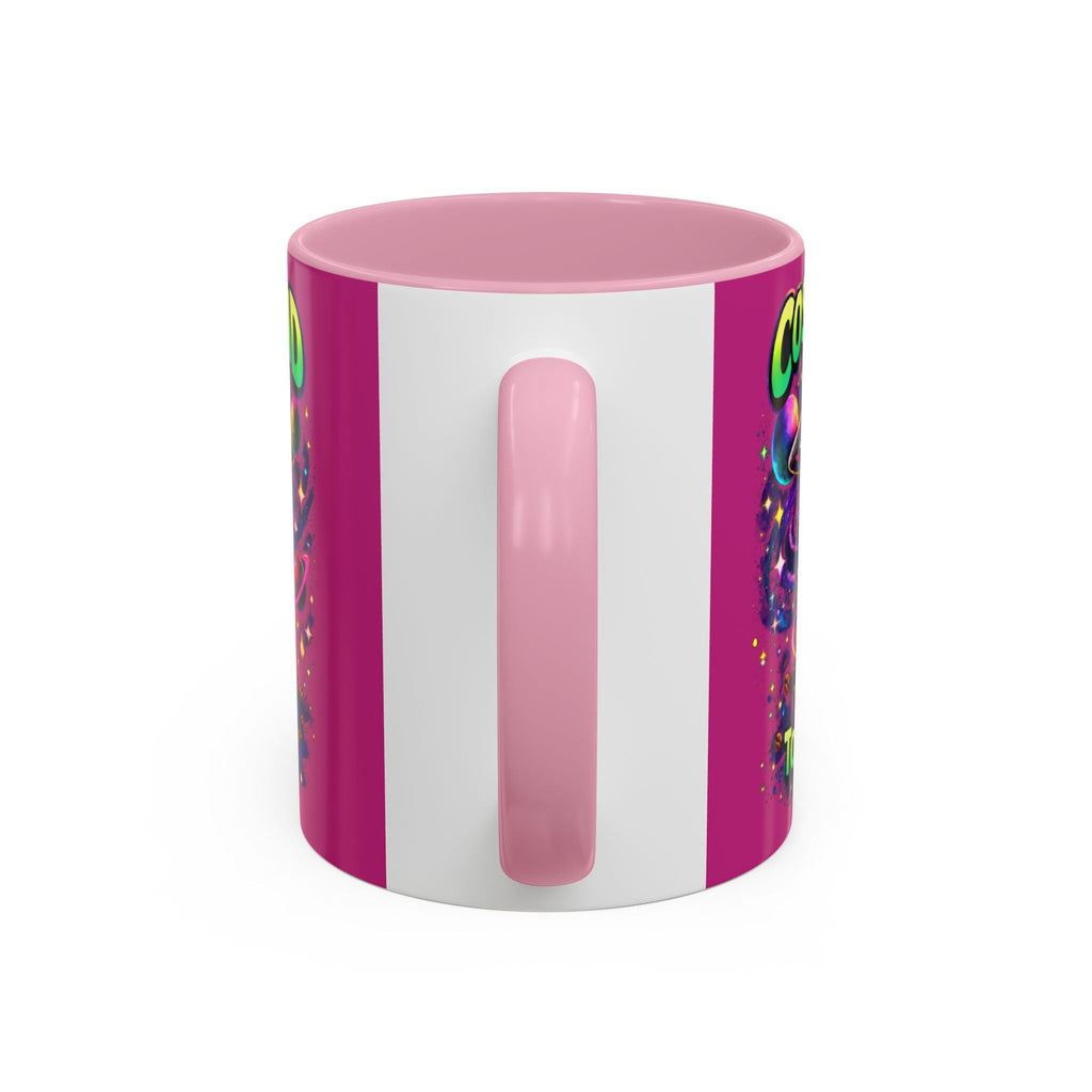 Cosmic Grind Coffee Mug — "Too Cosmic for Decaf" Colorful 11oz/15oz Ceramic Printify