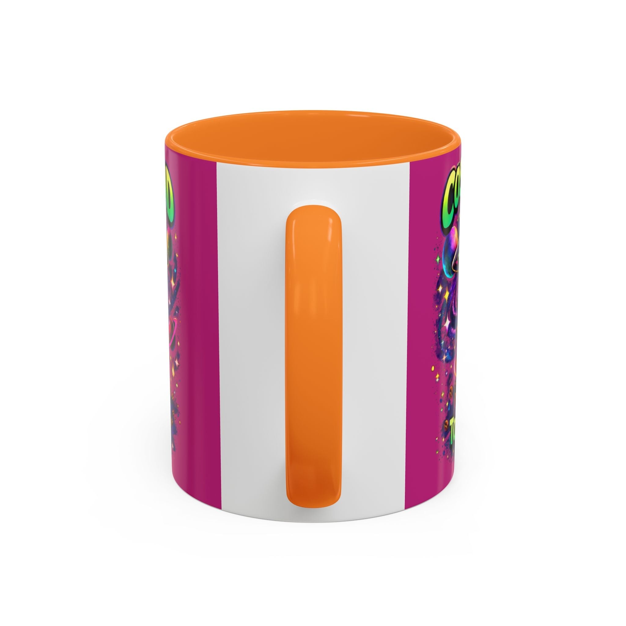Cosmic Grind Coffee Mug — "Too Cosmic for Decaf" Colorful 11oz/15oz Ceramic Printify