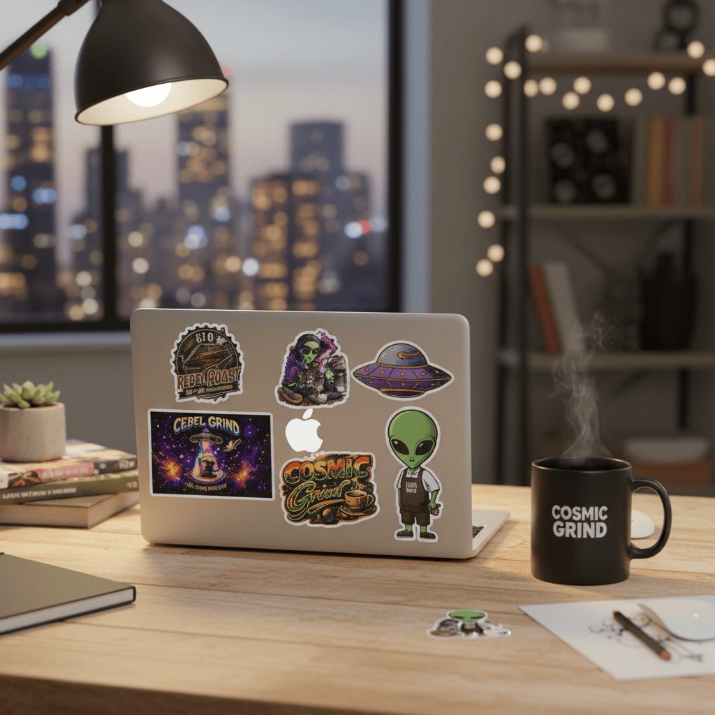 Cosmic Grind Stickers Laptop Lifestyle