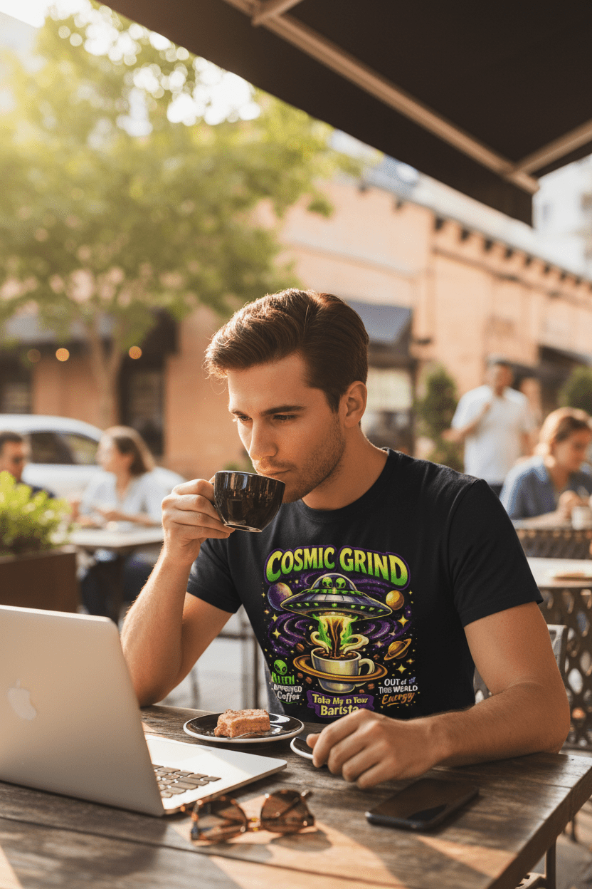 Cosmic Grind Black Tee Coffee Shop V2