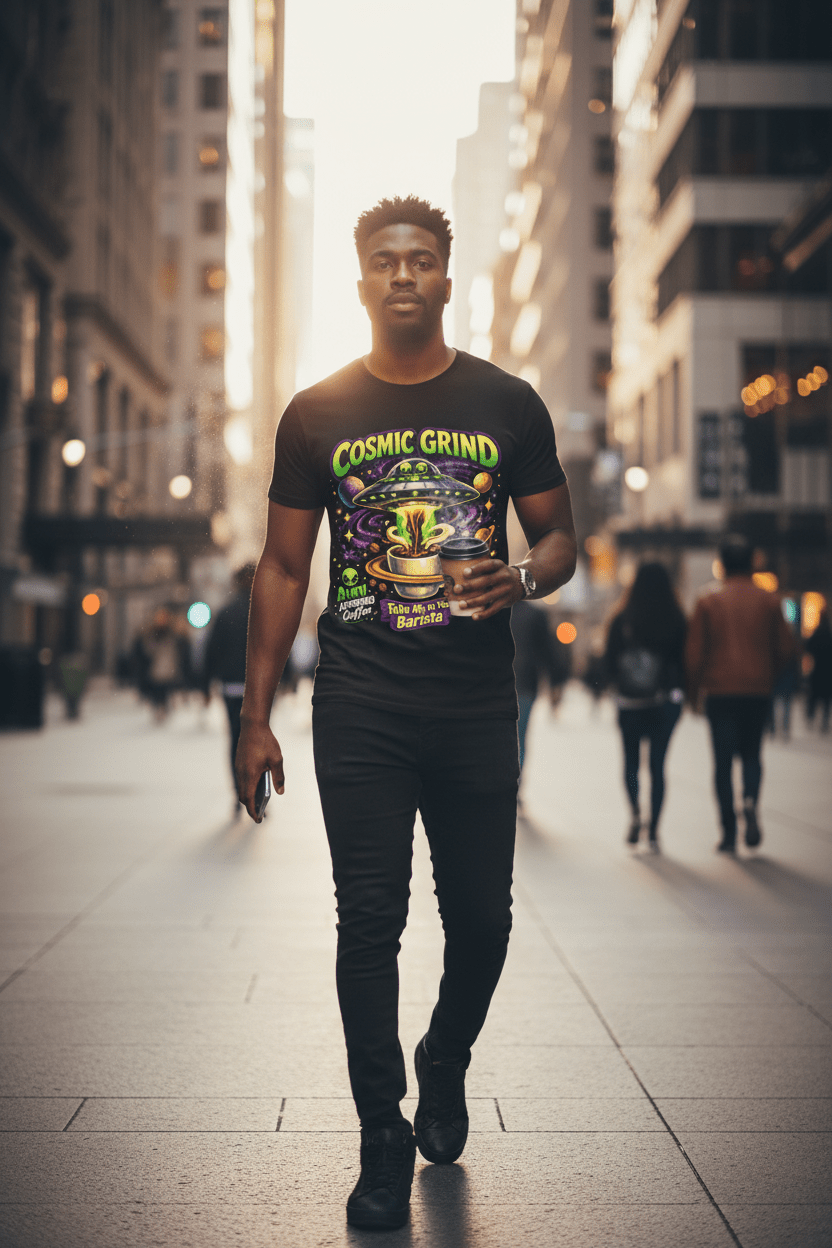 Cosmic Grind Black Tee Morning City
