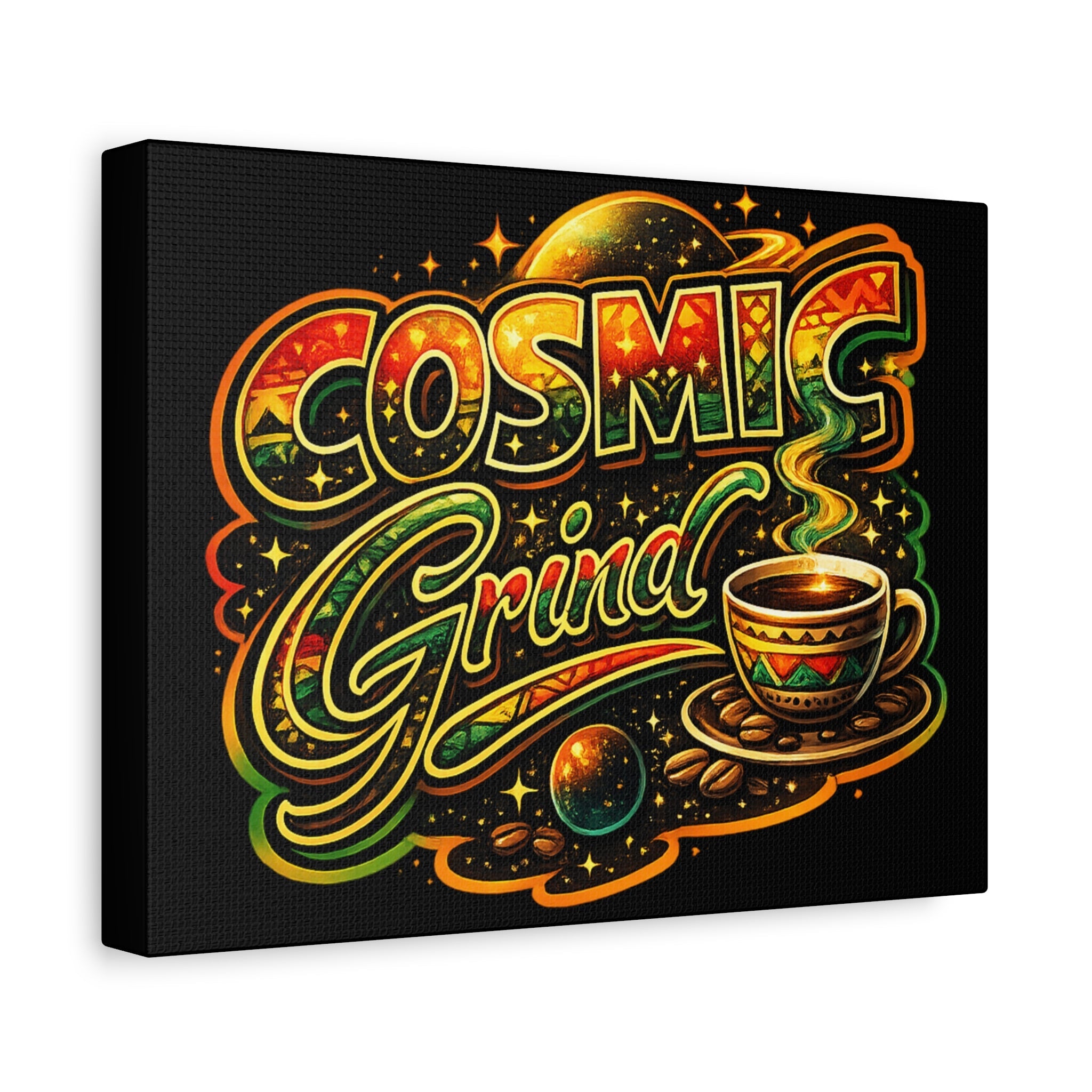 Cosmic Grind Coffee Canvas Print — Retro Space Coffee Wall Art Printify