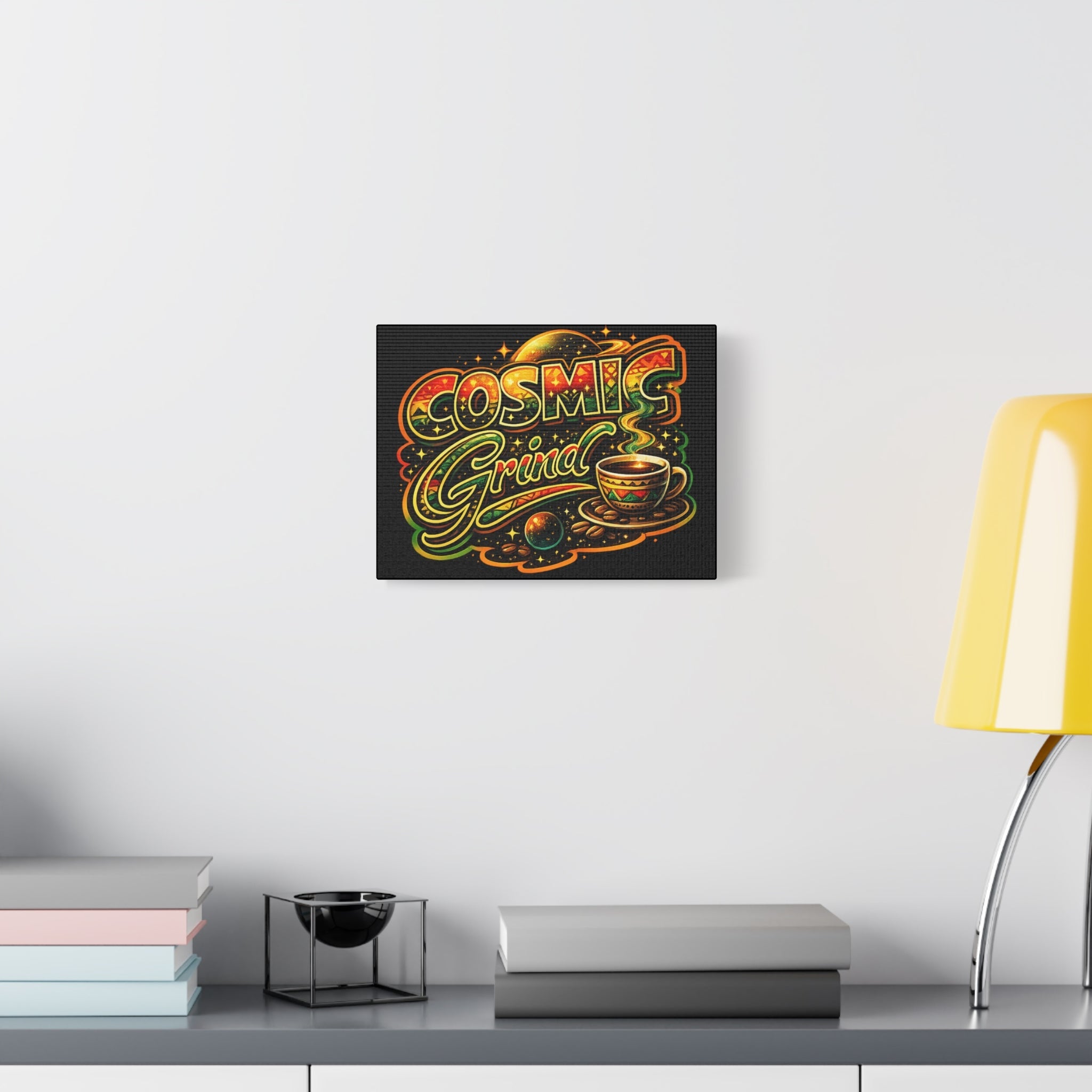 Cosmic Grind Coffee Canvas Print — Retro Space Coffee Wall Art Printify