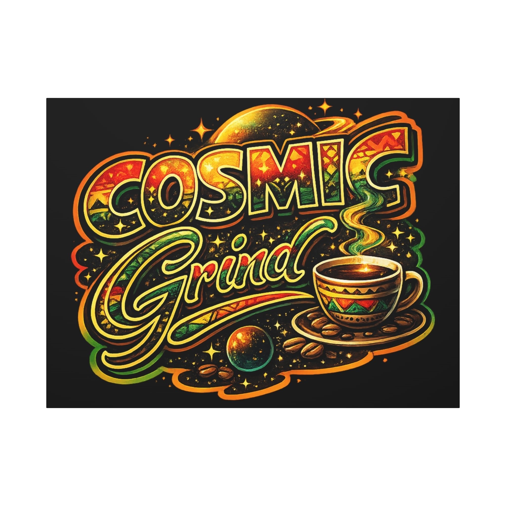 Cosmic Grind Coffee Canvas Print — Retro Space Coffee Wall Art Printify