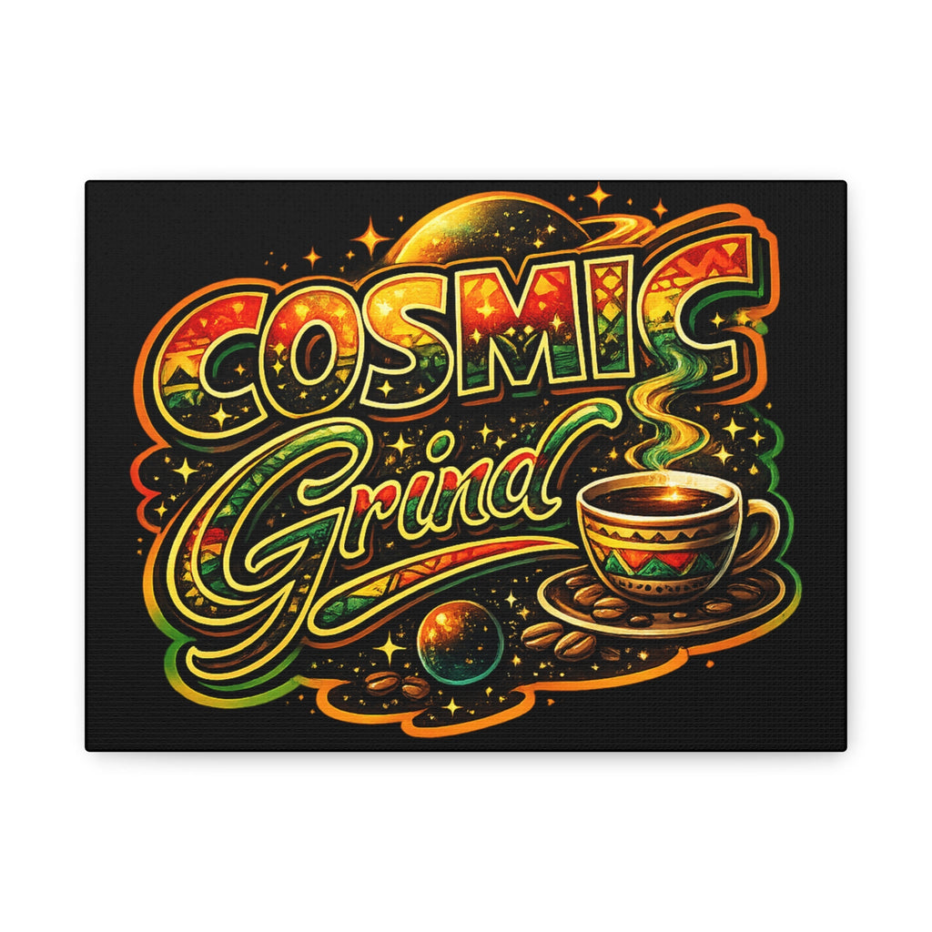 Cosmic Grind Coffee Canvas Print — Retro Space Coffee Wall Art Printify