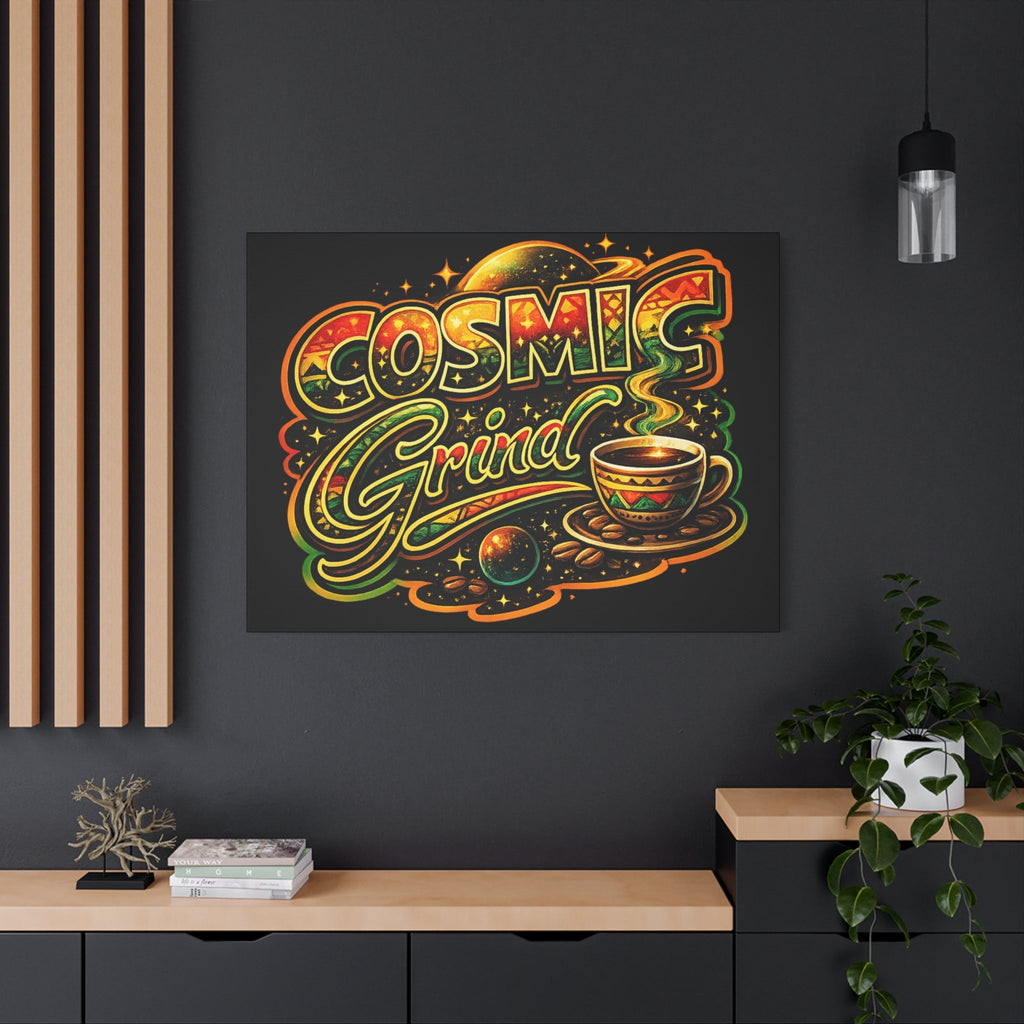 Cosmic Grind Coffee Canvas Print — Retro Space Coffee Wall Art Printify