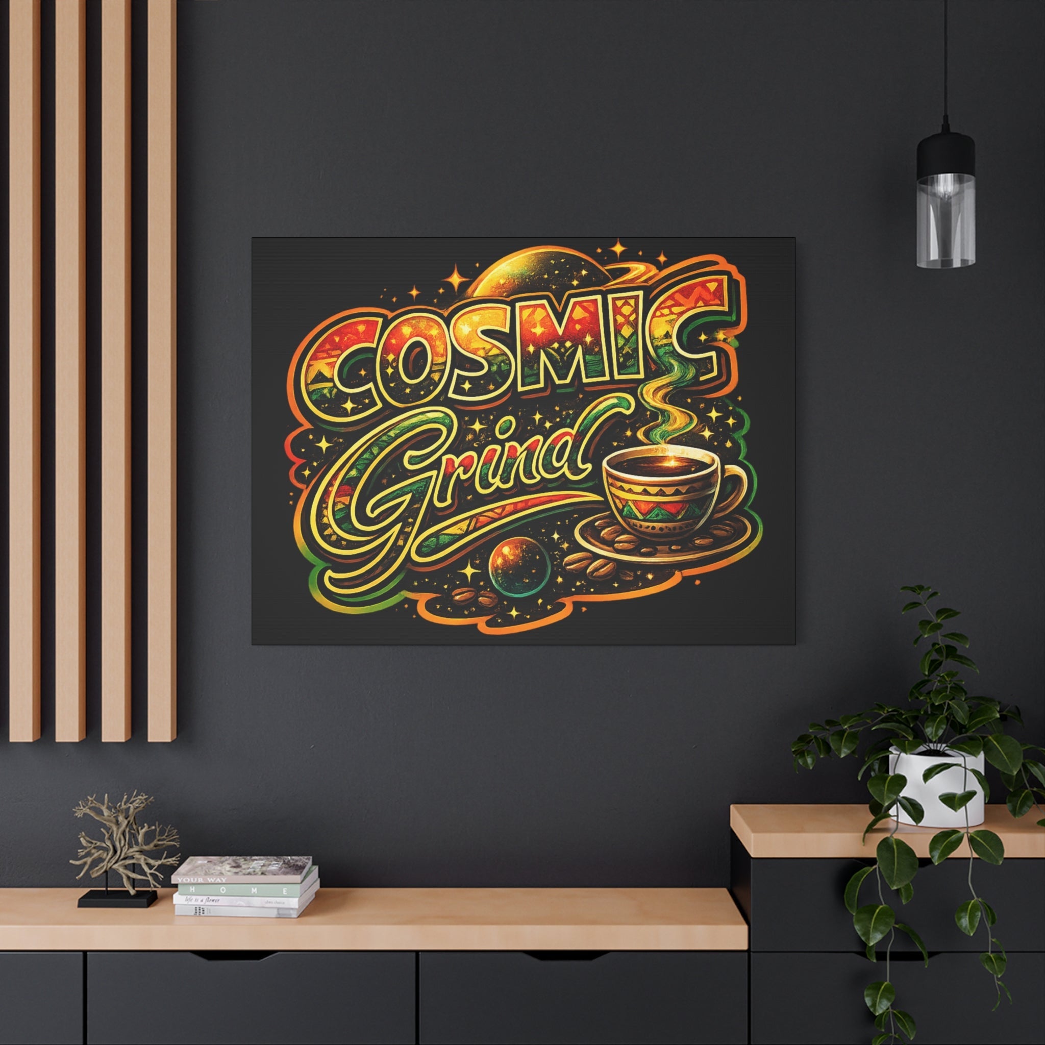 Cosmic Grind Coffee Canvas Print — Retro Space Coffee Wall Art Printify