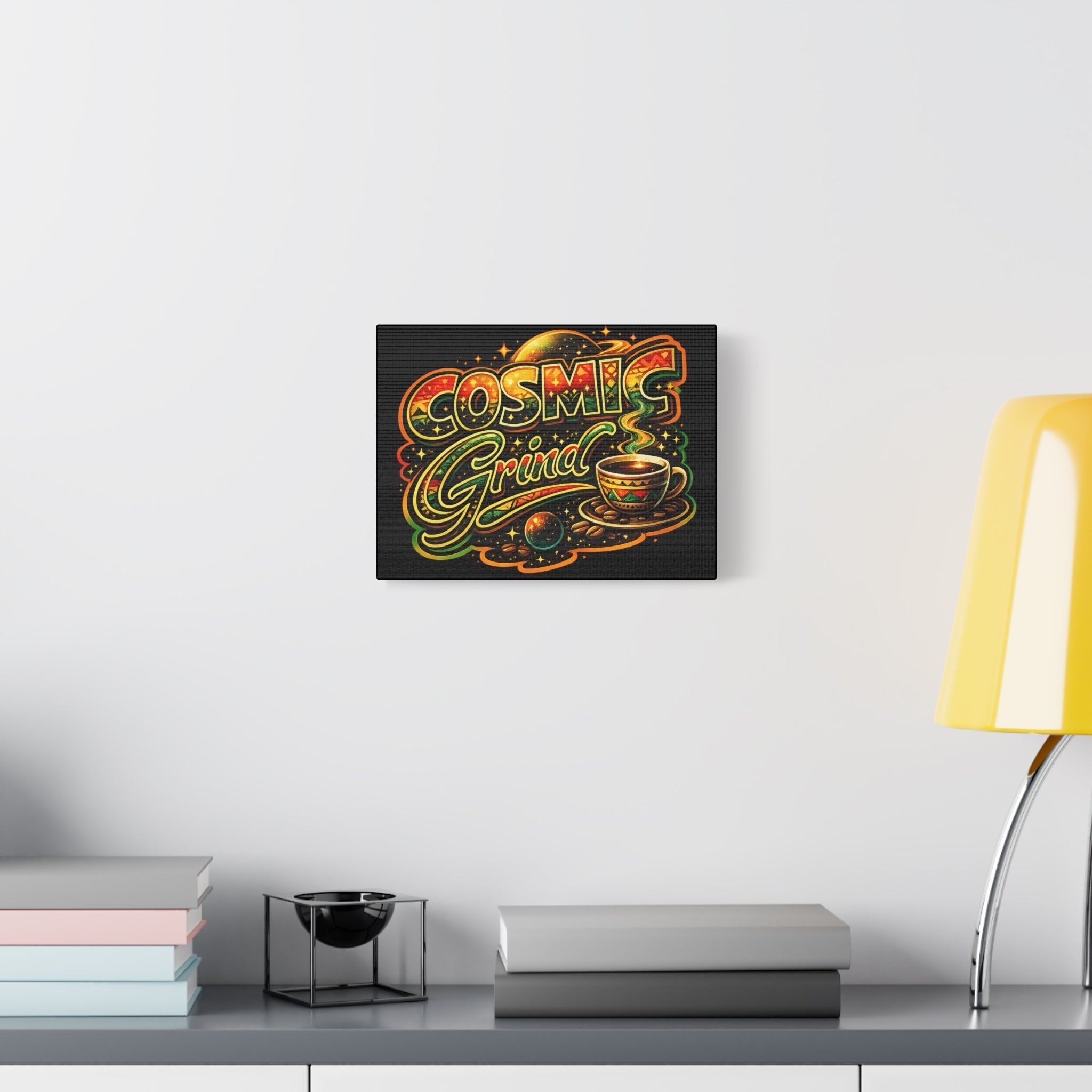 Cosmic Grind Coffee Canvas Print — Retro Space Coffee Wall Art Printify