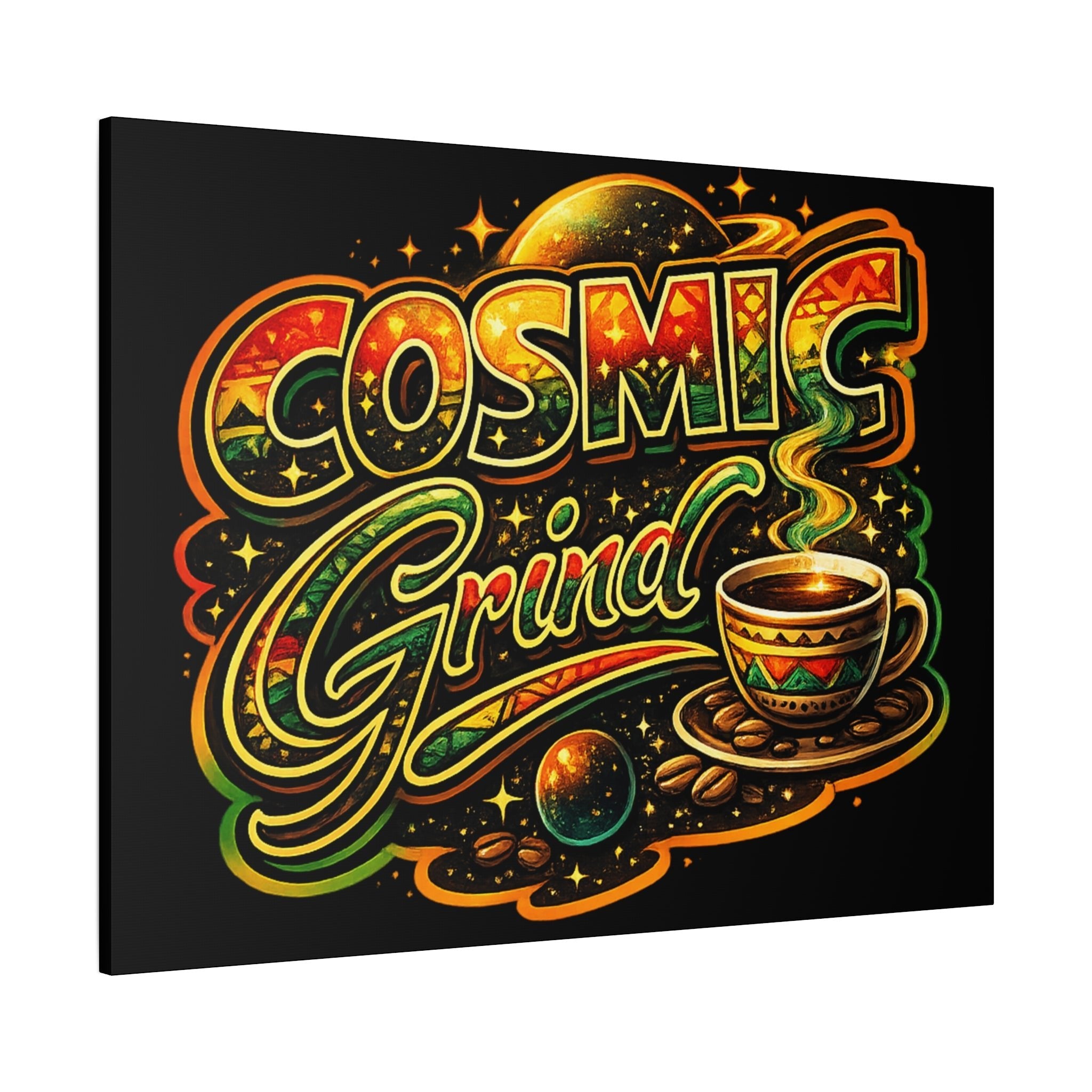 Cosmic Grind Coffee Canvas Print — Retro Space Coffee Wall Art Printify