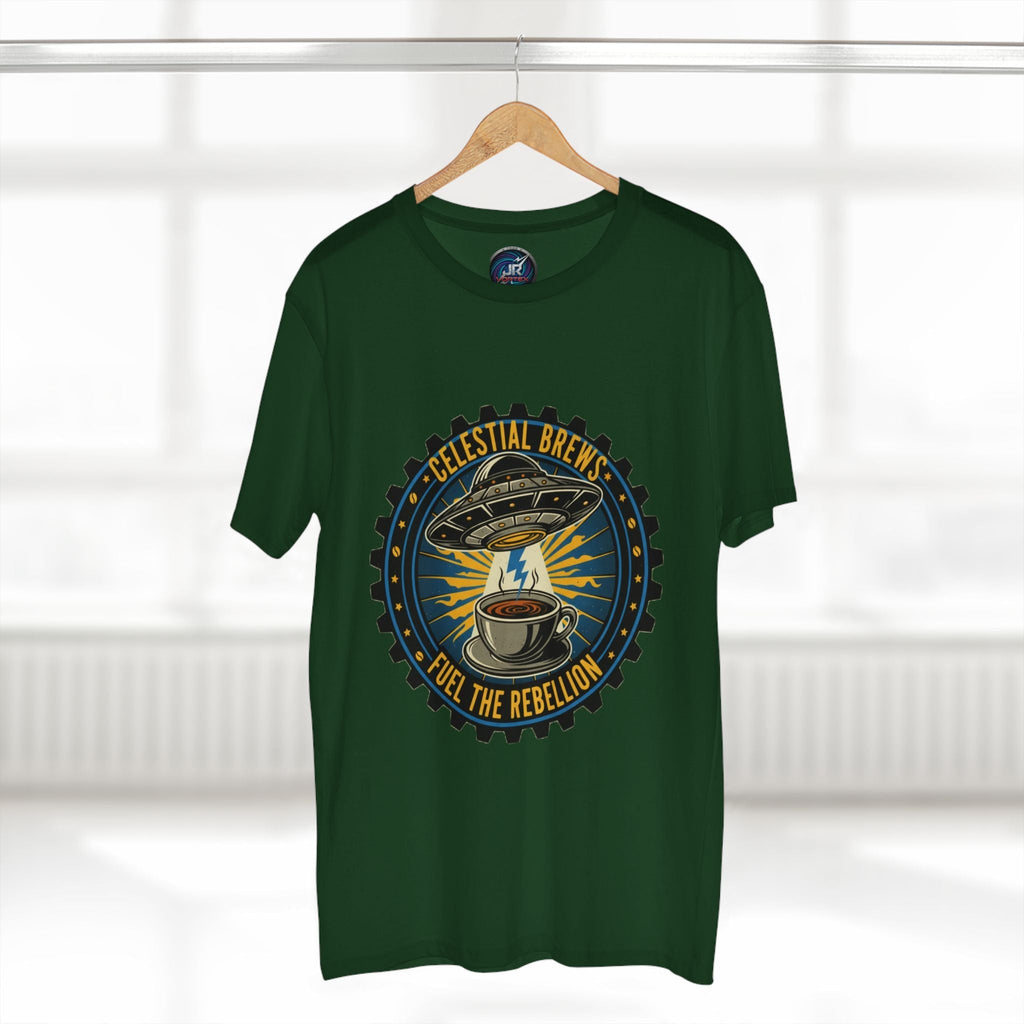 Cosmic Grind T-Shirt — “Fuel the Rebellion” Retro Sci-Fi Coffee Graphic Tee Printify