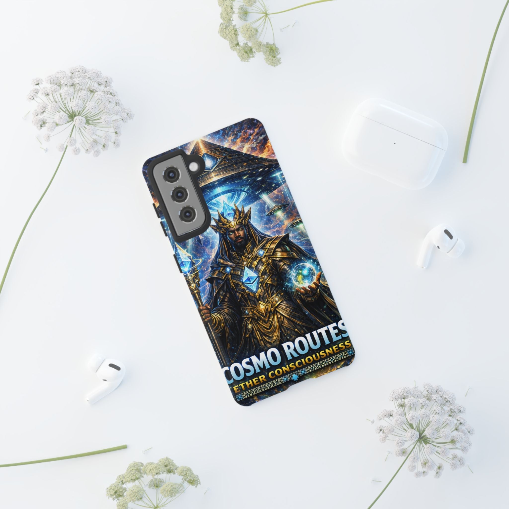 Cosmic King Armor Phone Case — "Cosmo Routes: Ether Consciousness" Printify